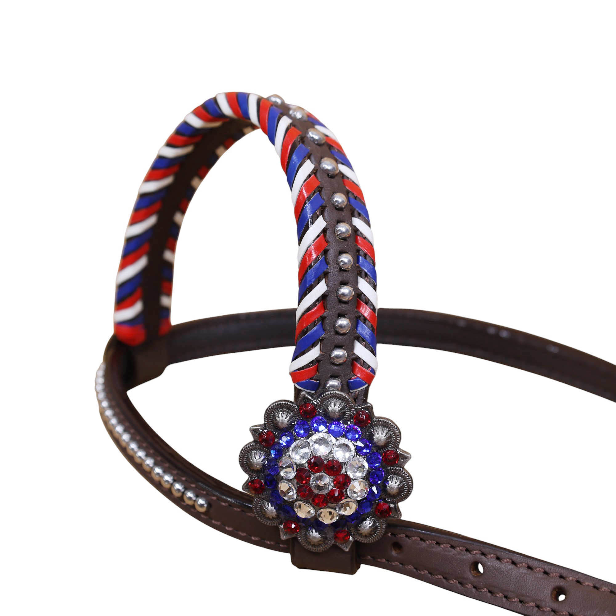 Western Leather Headstall and Breast Collar tack Set decorated with American Flag tree (HSBM 114403) - Image 6