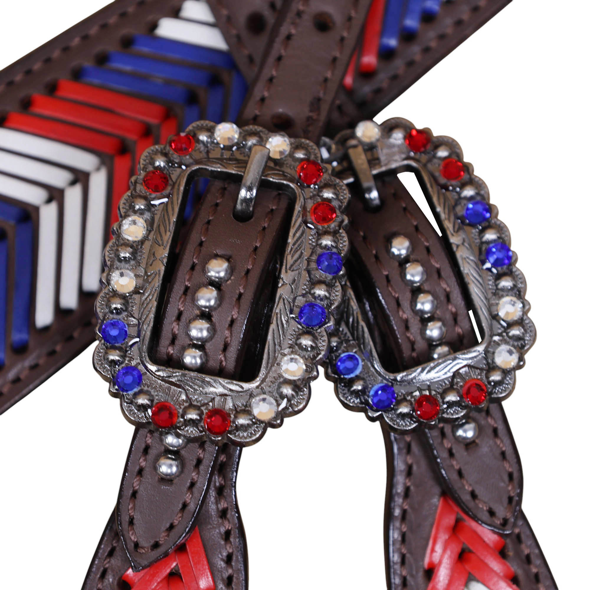 Western Leather Headstall and Breast Collar tack Set decorated with American Flag tree (HSBM 114403) - Image 10