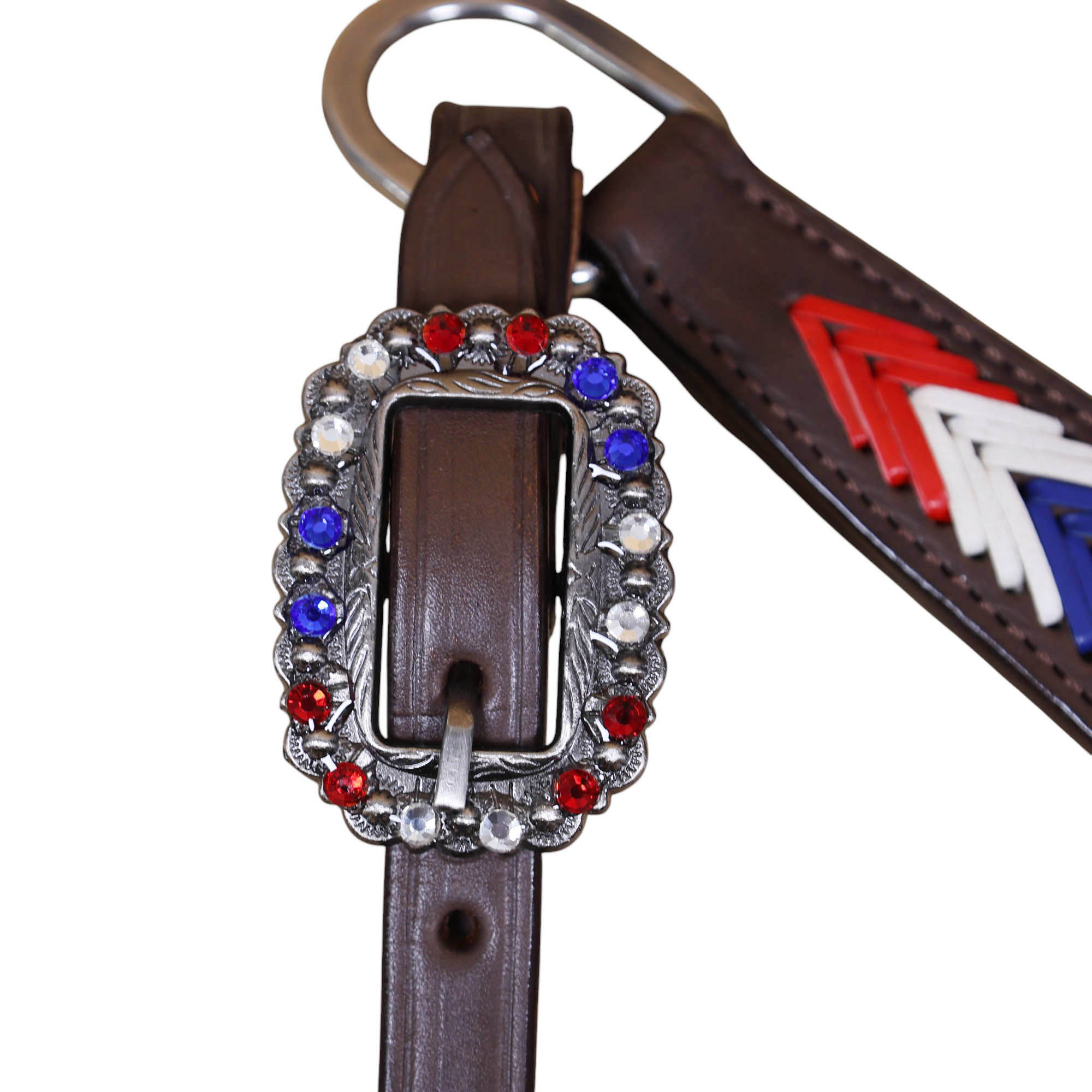 Western Leather Headstall and Breast Collar tack Set decorated with American Flag tree (HSBM 114403) - Image 5