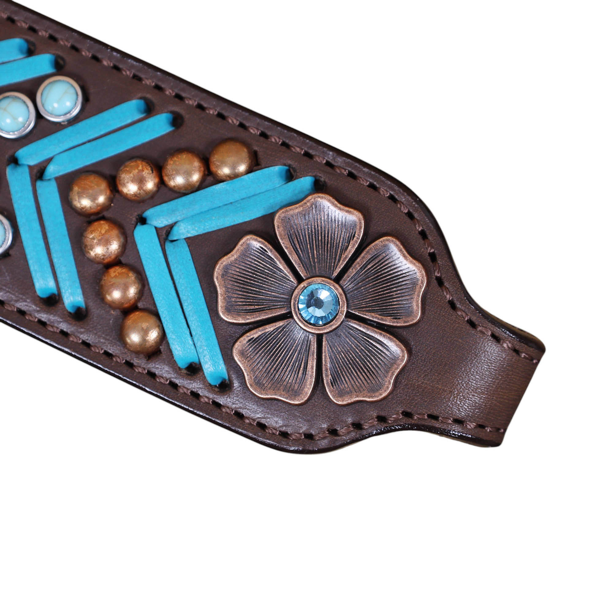 Handmade Leather Headstall and Breast Collar tack Set turquoise arrow shape rawhide braiding (HSBM 114405) - Image 3