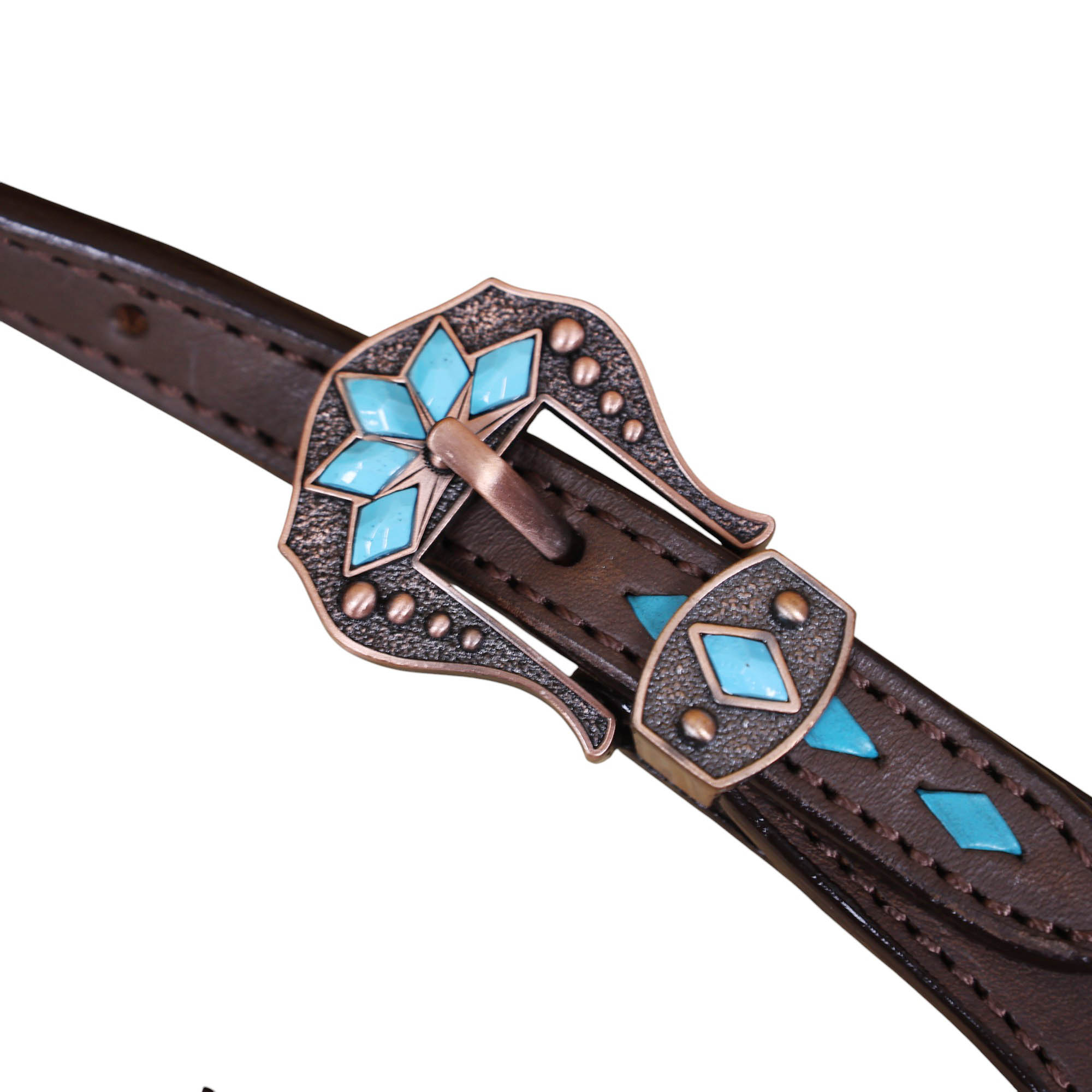 Handmade Leather Headstall and Breast Collar tack Set turquoise arrow shape rawhide braiding (HSBM 114405) - Image 4