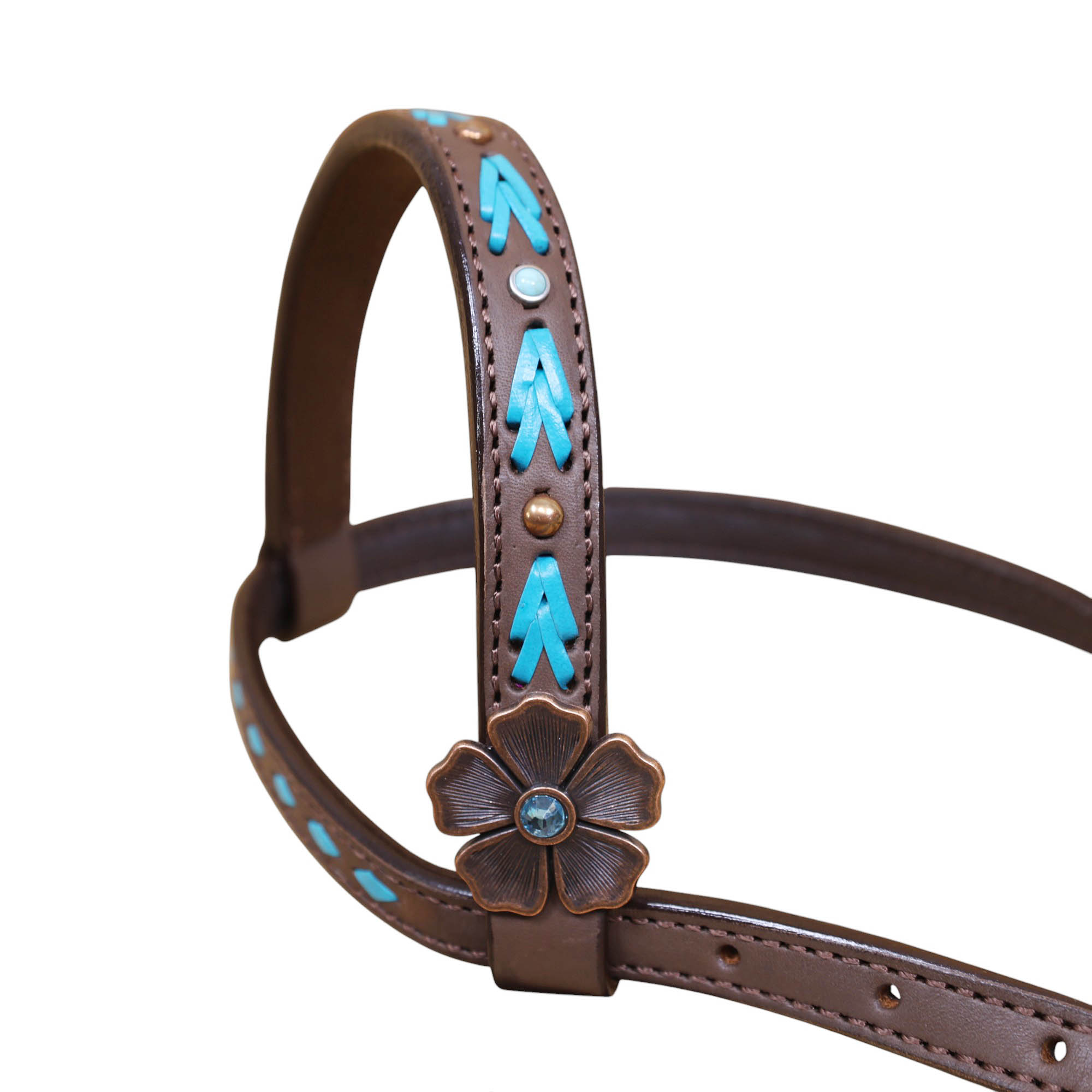 Handmade Leather Headstall and Breast Collar tack Set turquoise arrow shape rawhide braiding (HSBM 114405) - Image 5