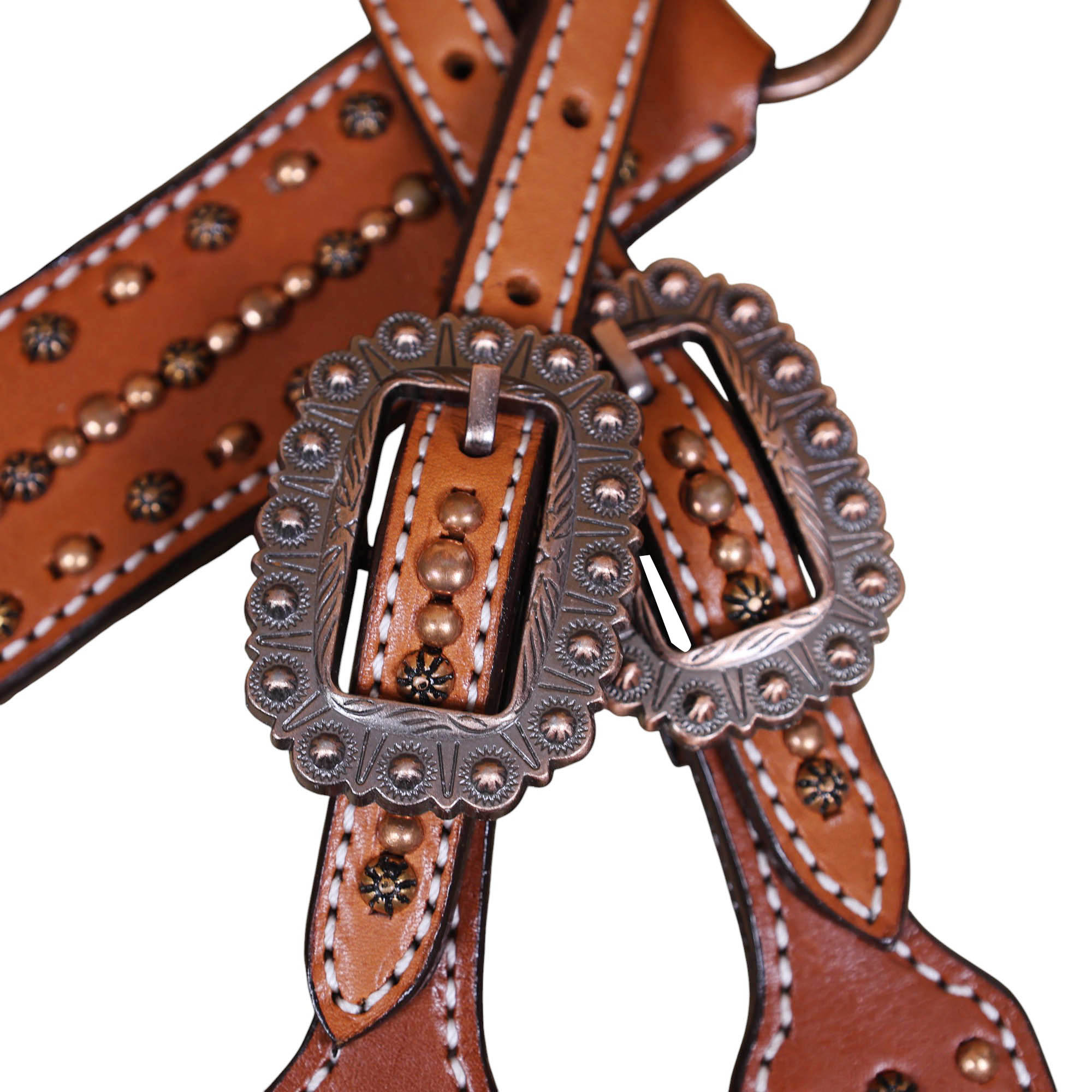 Handmade Leather Headstall and Breast Collar tack Set Copper Studs and criss cross braiding (HSBM 114406) - Image 9