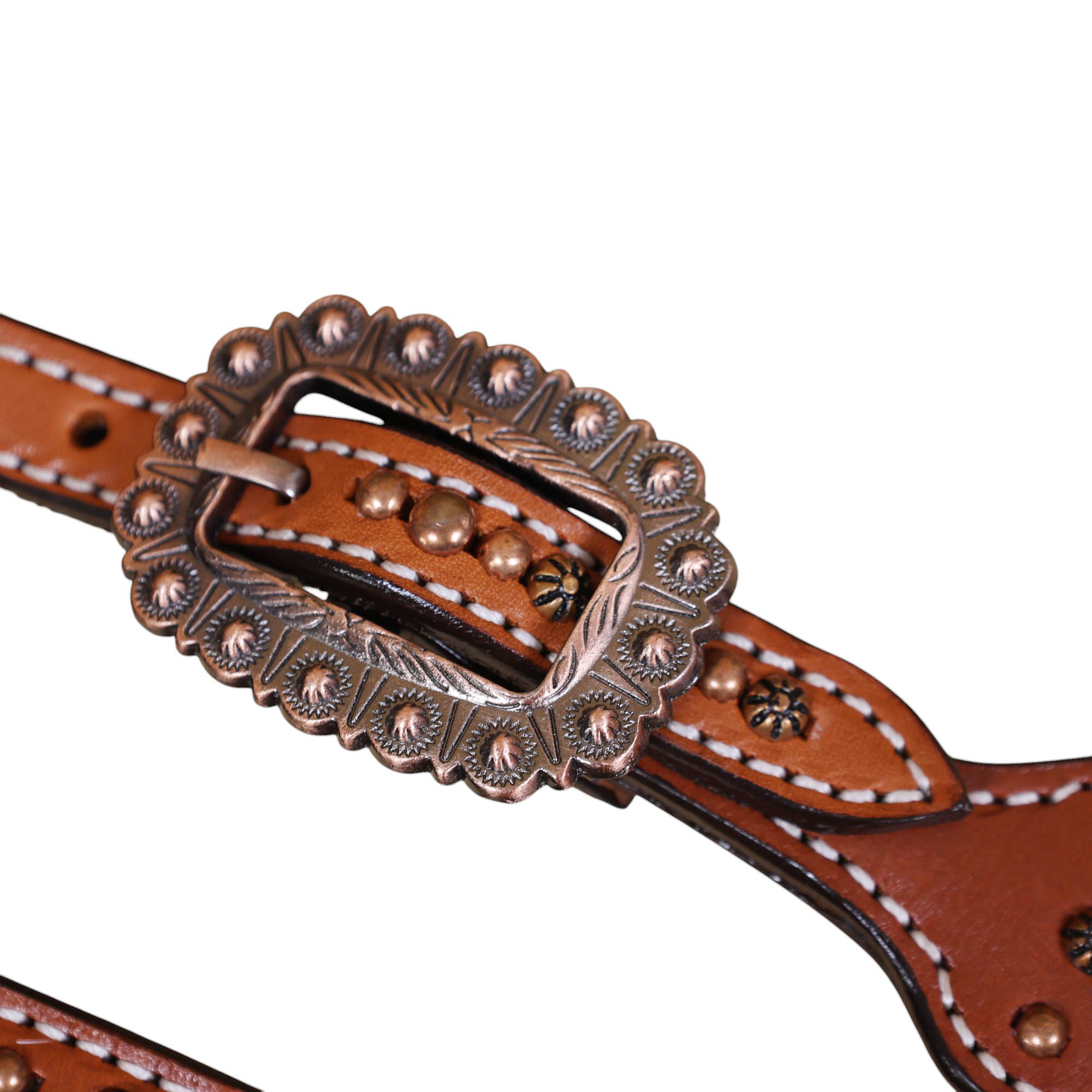 Handmade Leather Headstall and Breast Collar tack Set Copper Studs and criss cross braiding (HSBM 114406) - Image 4