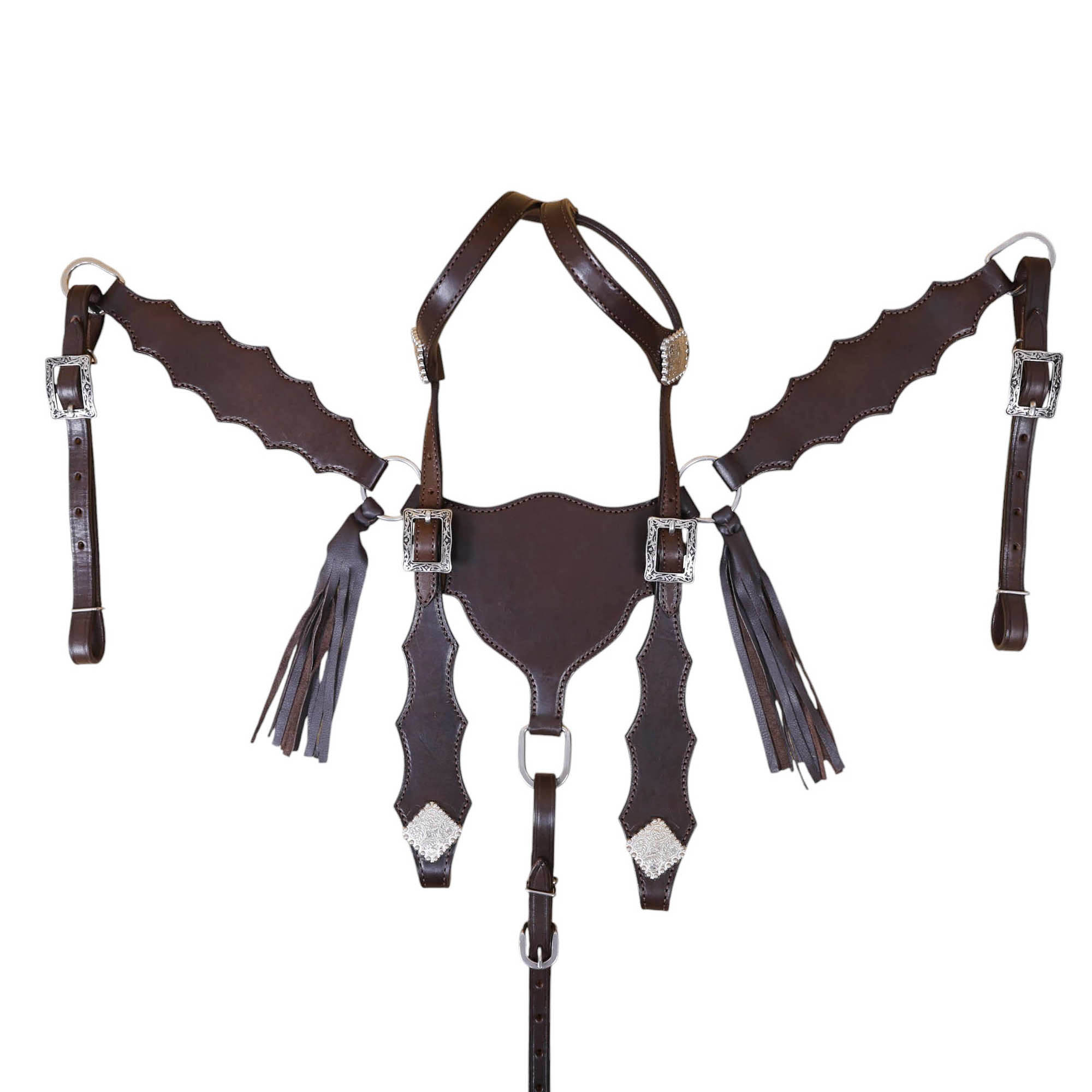 Plain Western Leather Headstall and Breast Collar tack Set with smooth brown finish leather and strings (HSBM 114407) - Image 6