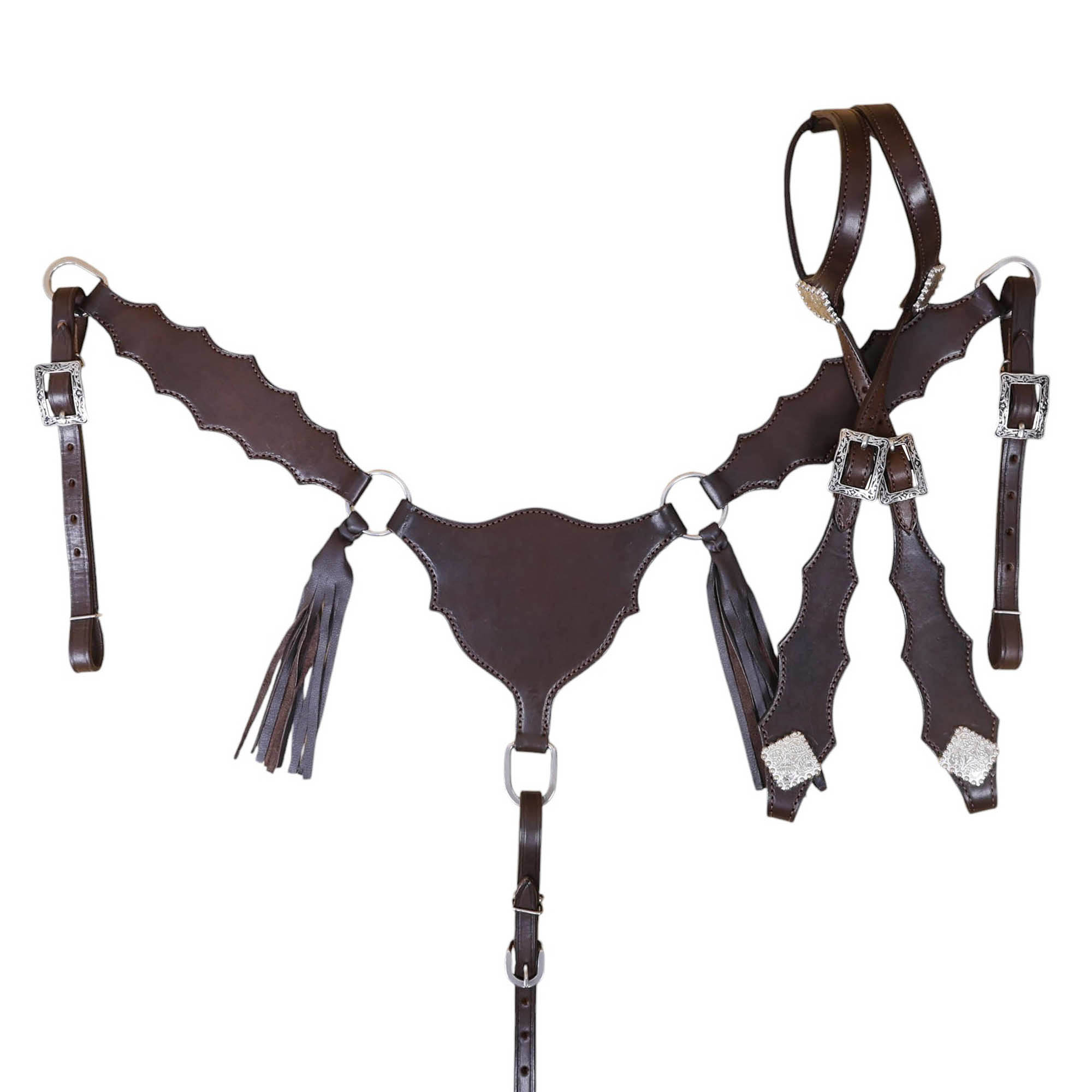 Plain Western Leather Headstall and Breast Collar tack Set with smooth brown finish leather and strings (HSBM 114407) - Image 8