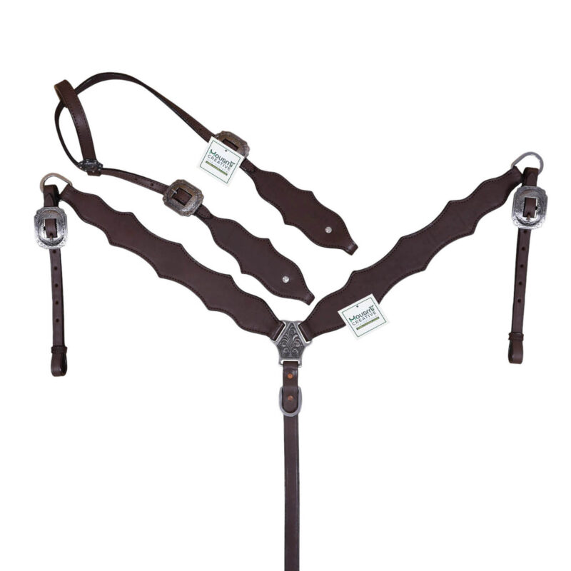 Plain Brown Leather Horse Tack , Headstall and Breast Collar Set:  (HSBM 114415)