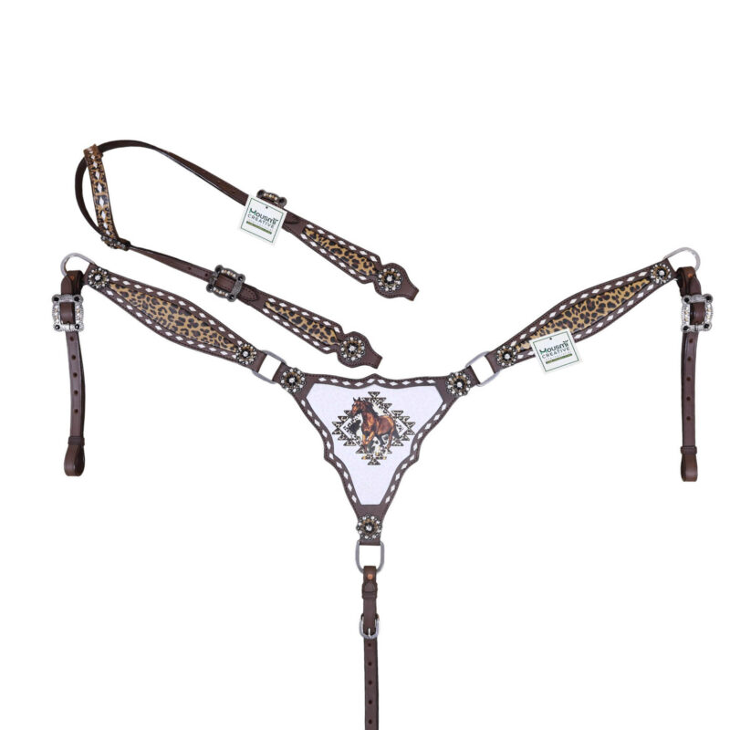 Leopard Print Headstall Breast Collar Set - Full Horse Size (HSBM 114428)