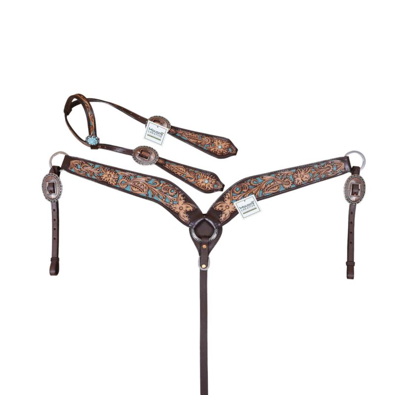 Tooling Leather Headstall Breast Collar Set - Full Horse Size (HSBM 114442)