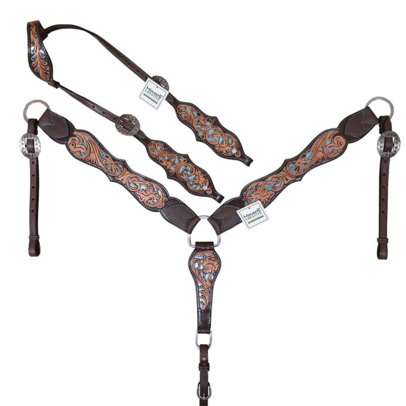 Tooling Leather Headstall Breast Collar Set - Full Horse Size (HSBM 114443)