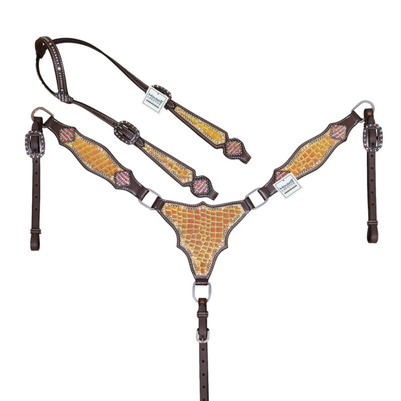 Orange Headstall Breast Collar Set - Full Horse Size (HSBM 114469)