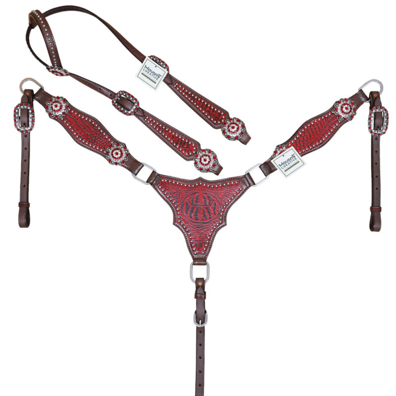 Red Headstall Breast Collar Set - Full Horse Size (HSBM 114471)