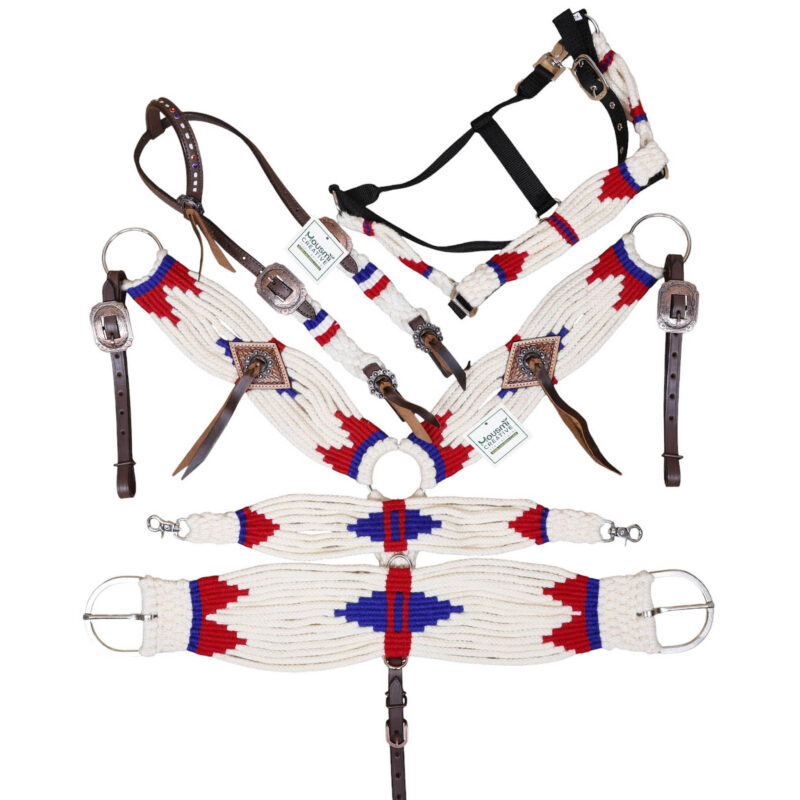 Red, Royal blue, and white Mohair Headstall Tack Set (HSBM 114491)