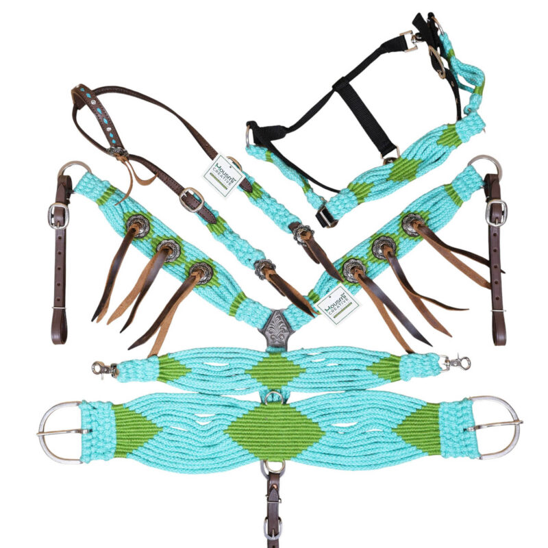 Turquoise and Green Mohair Headstall Tack Set (HSBM 114492)