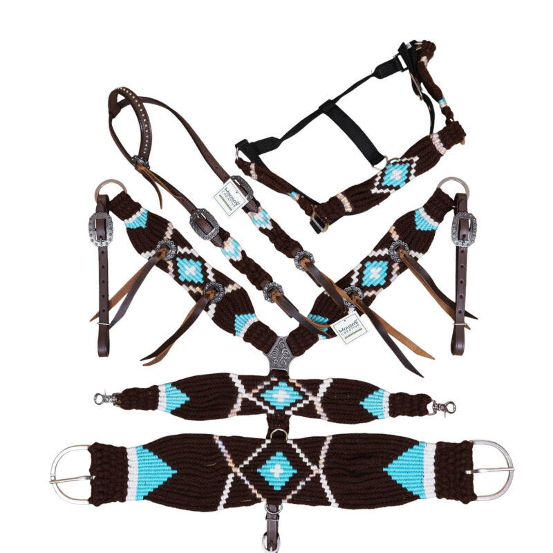 Black and Sky Blue Mohair Headstall Tack Set (HSBM 114493)
