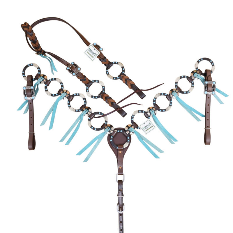 2 tone ring with sky blue stones and antiqueslot conchos with turquoise laces