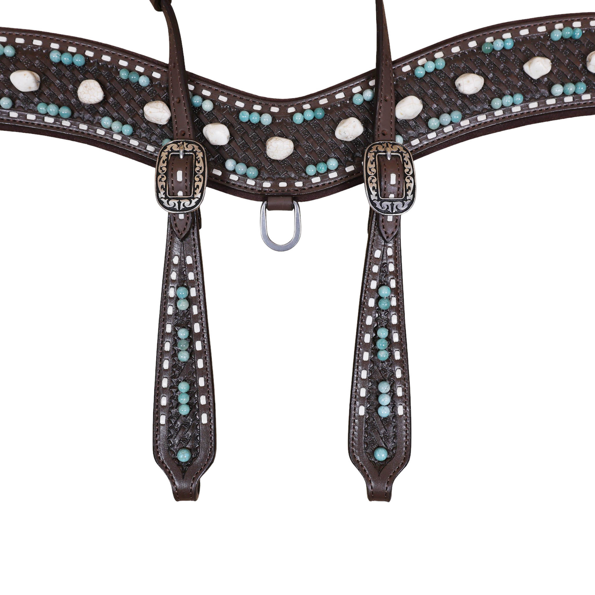 white and Teal stone Decorated Leather headstall set on Argentina soft leather (HSBM 114505) - Image 6