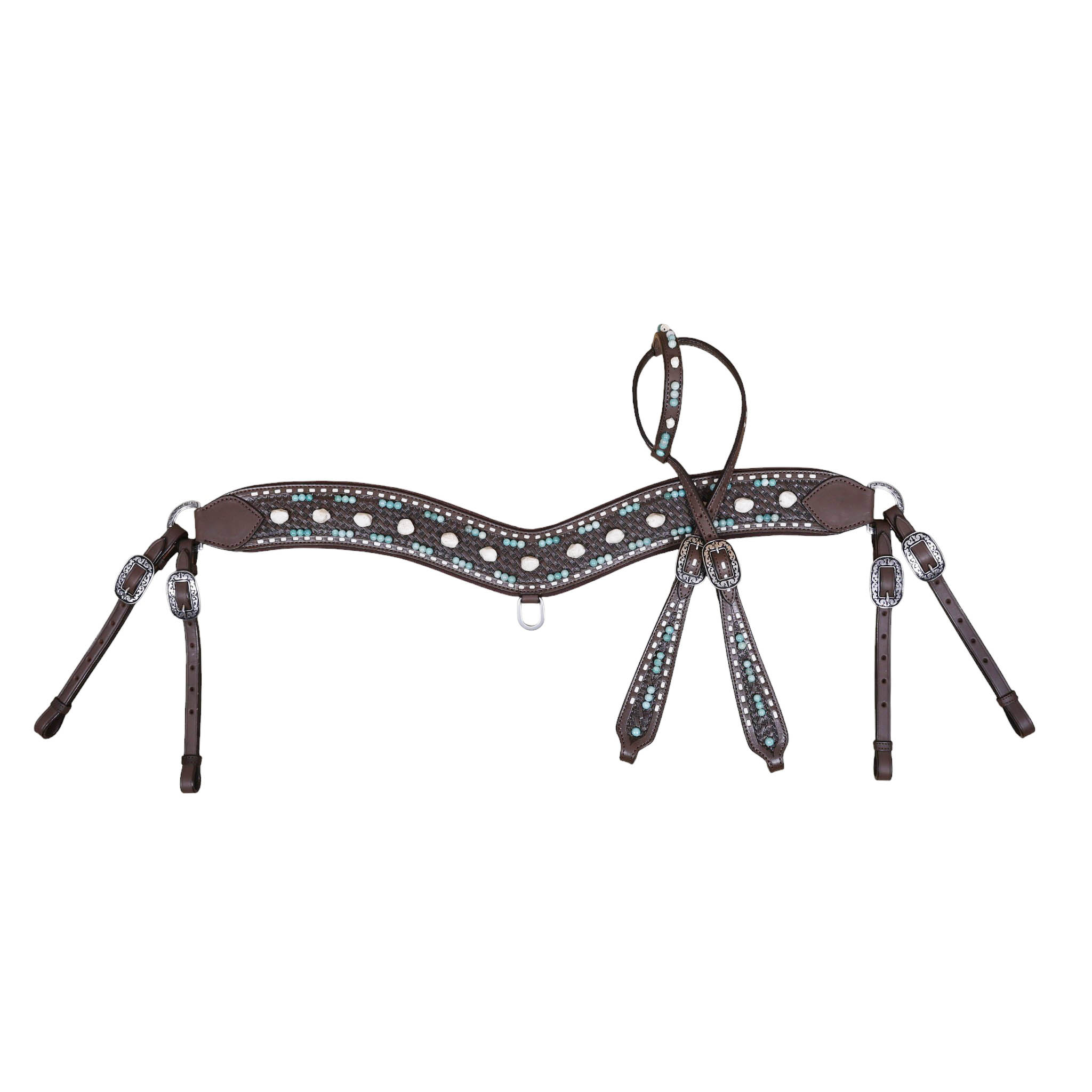 white and Teal stone Decorated Leather headstall set on Argentina soft leather (HSBM 114505) - Image 7
