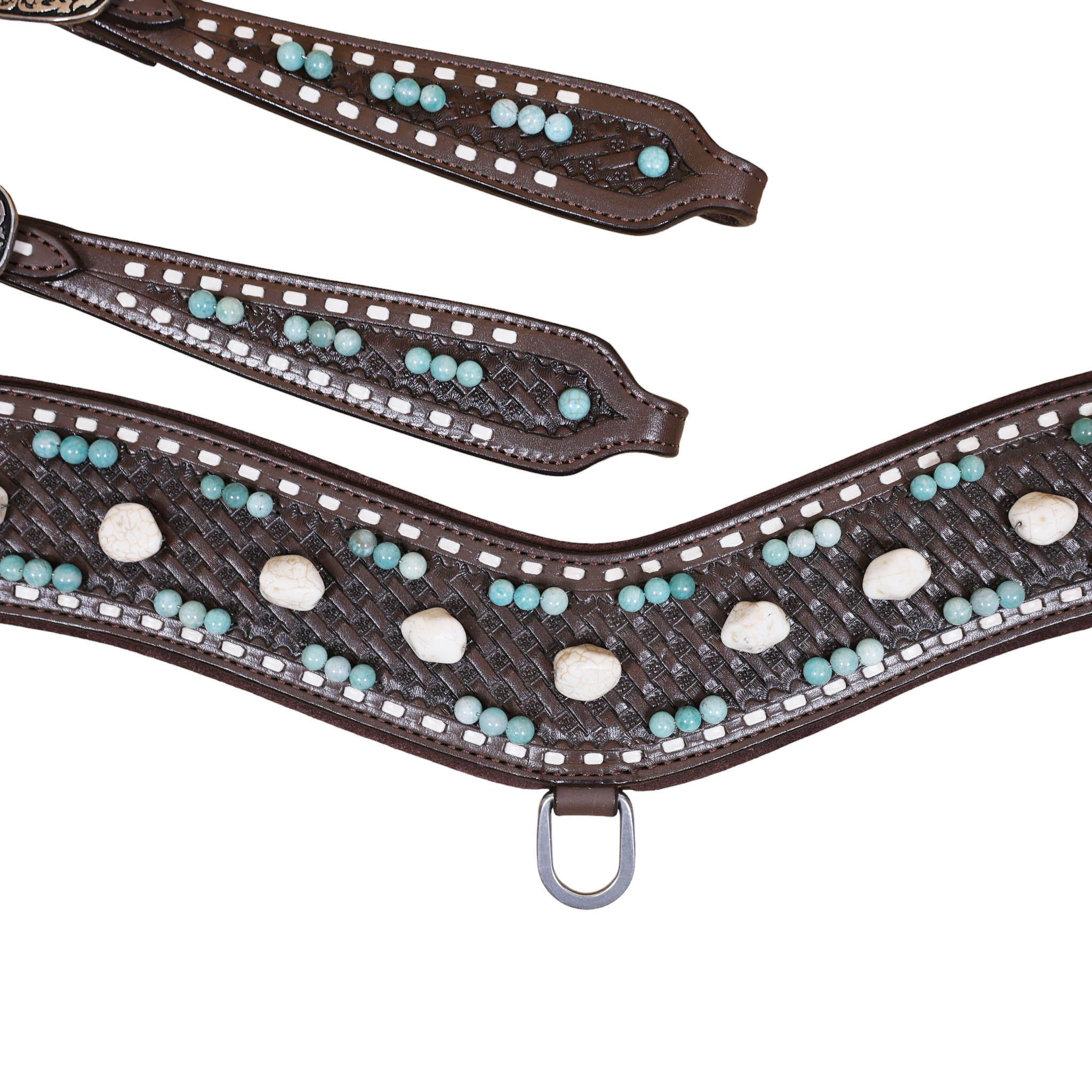 white and Teal stone Decorated Leather headstall set on Argentina soft leather (HSBM 114505) - Image 2