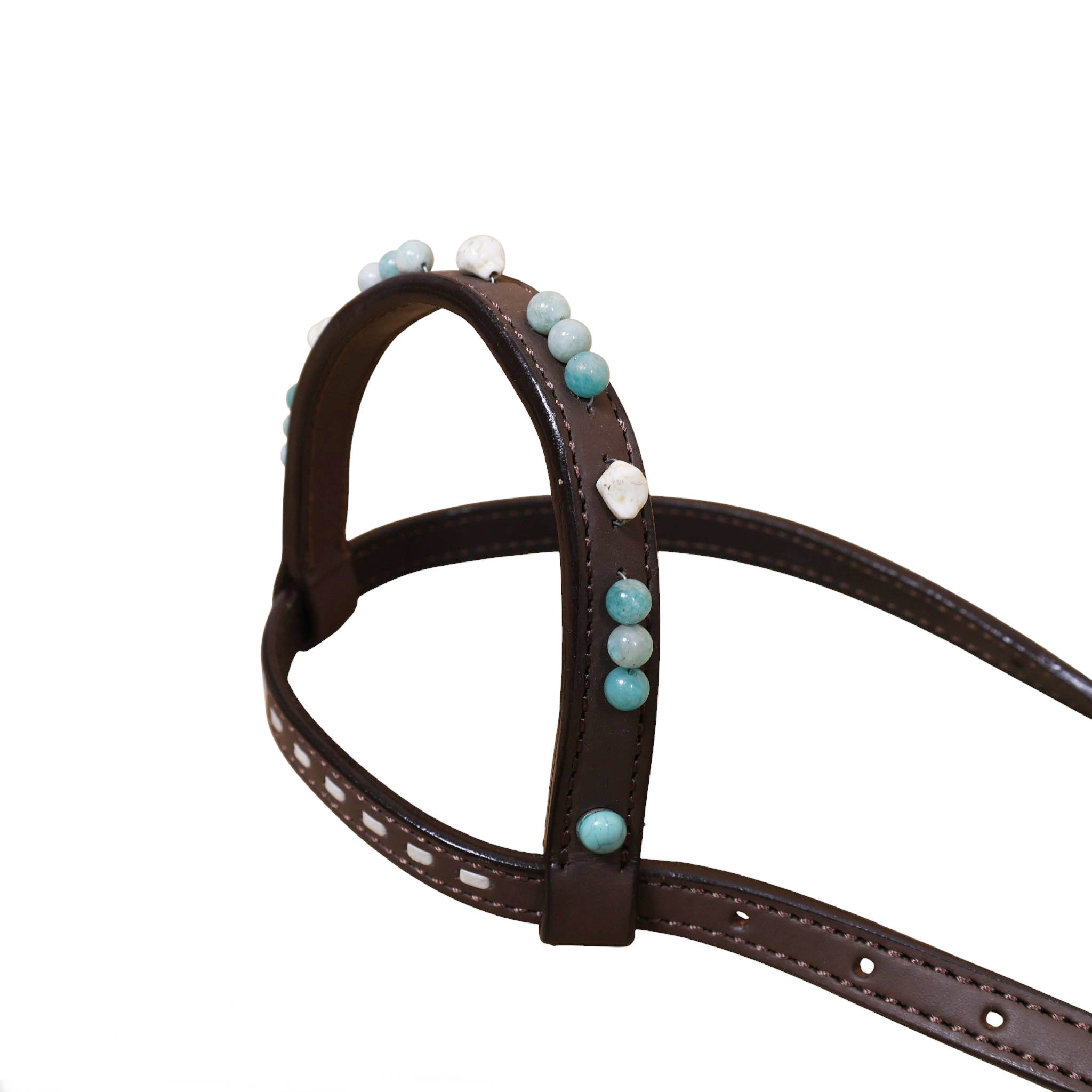 white and Teal stone Decorated Leather headstall set on Argentina soft leather (HSBM 114505) - Image 4
