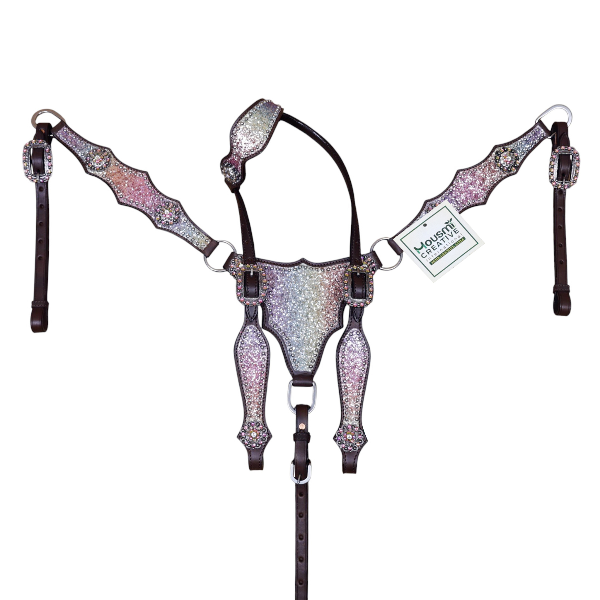 Western Headstall Tack Set with Rainbow Glitter Big Chunk Sparkles and Bling Rhinestone Conchos (HSBM 114531) - Image 9
