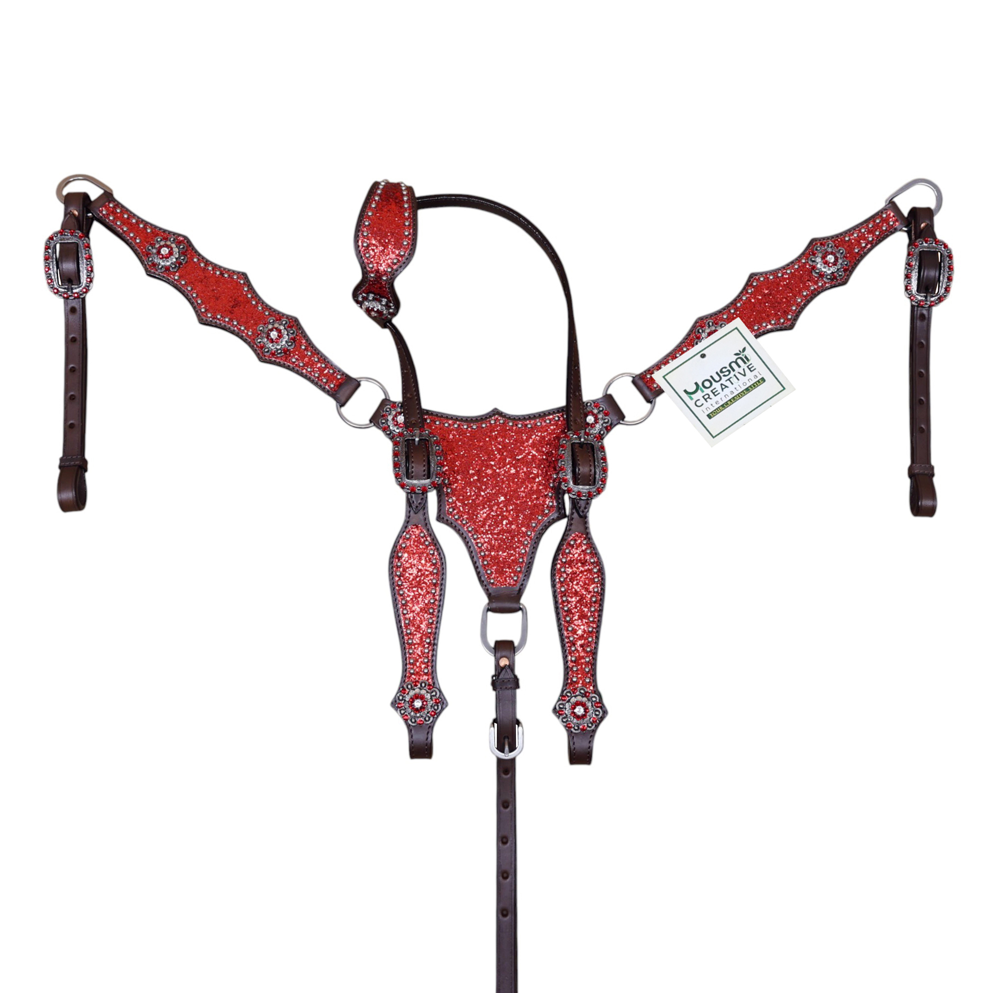 Western Breast collar Tack set with Red Glitter Big Chunk Sparkles and Bling Rhinestone Conchos (HSBM 114532) - Image 10