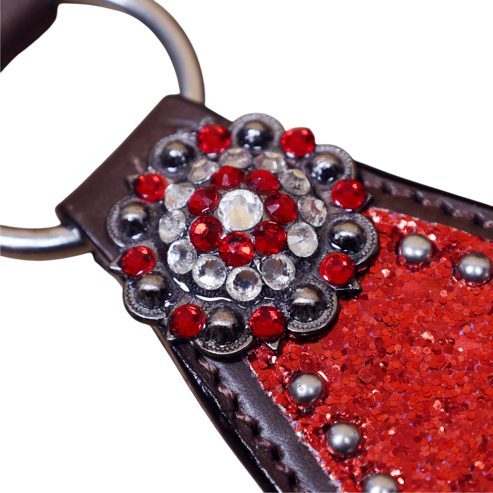 Western Breast collar Tack set with Red Glitter Big Chunk Sparkles and Bling Rhinestone Conchos (HSBM 114532) - Image 7