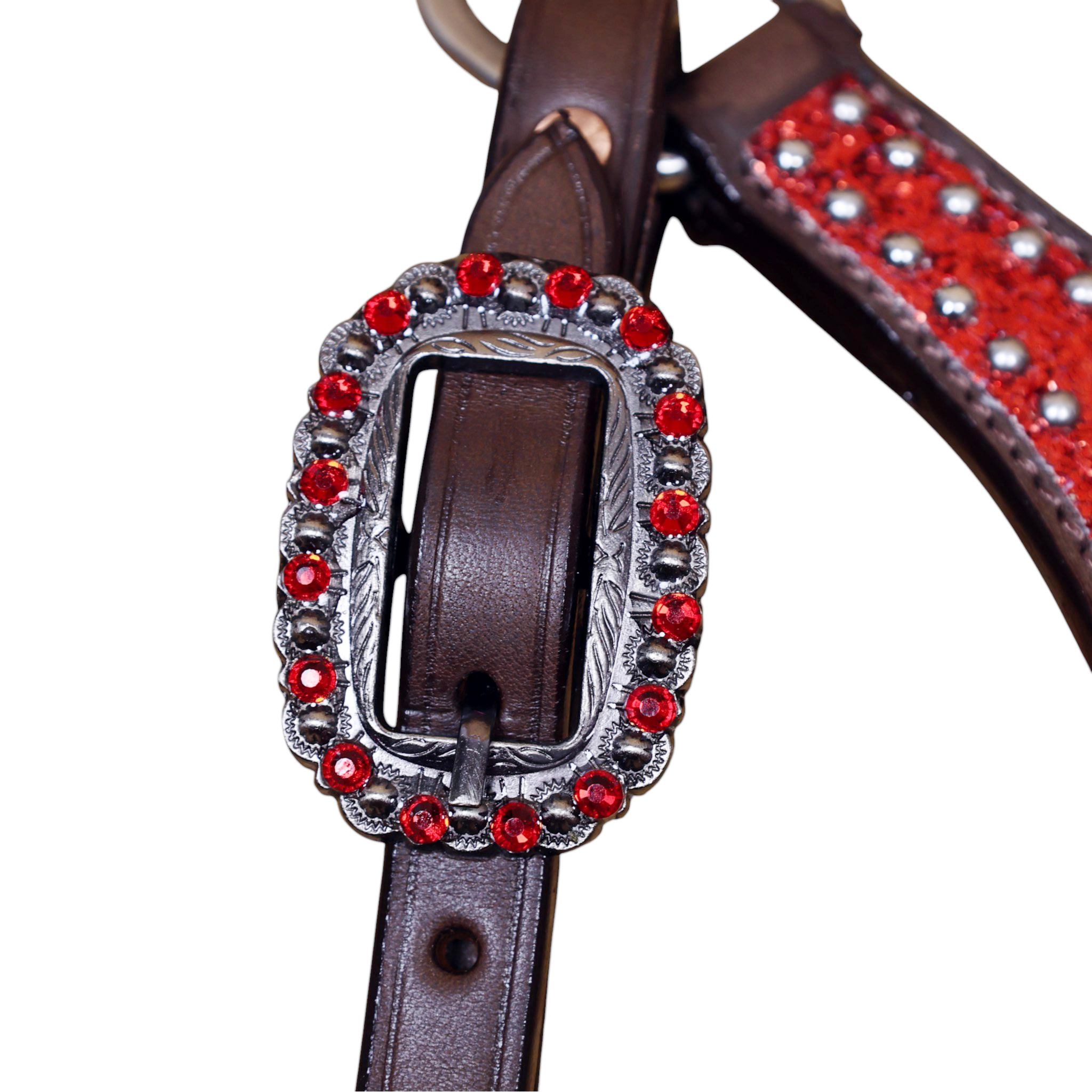 Western Breast collar Tack set with Red Glitter Big Chunk Sparkles and Bling Rhinestone Conchos (HSBM 114532) - Image 8