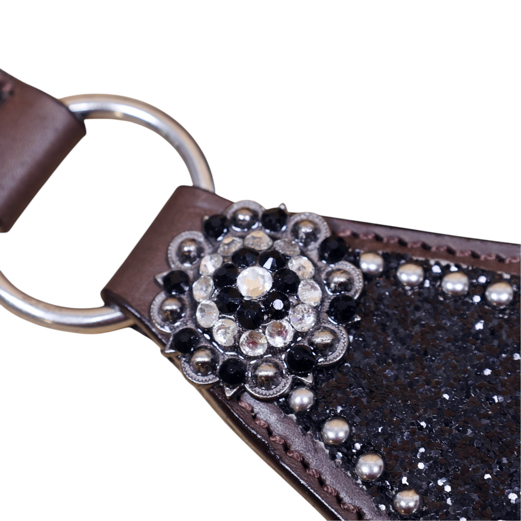 Western Leather Headstall Set with Black Glitter Big Chunk Sparkles and Bling Rhinestone Conchos (HSBM 114534) - Image 7