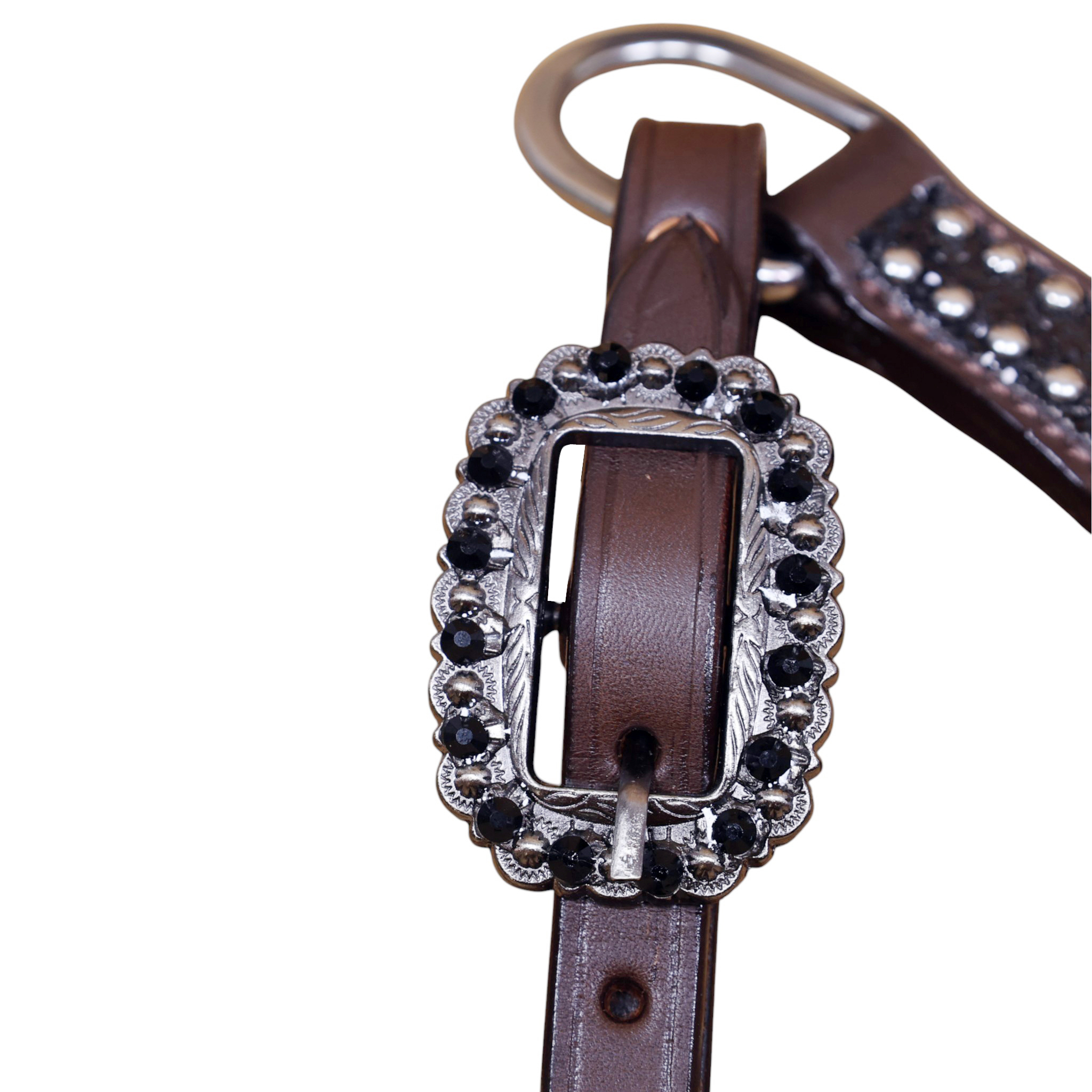 Western Leather Headstall Set with Black Glitter Big Chunk Sparkles and Bling Rhinestone Conchos (HSBM 114534) - Image 8