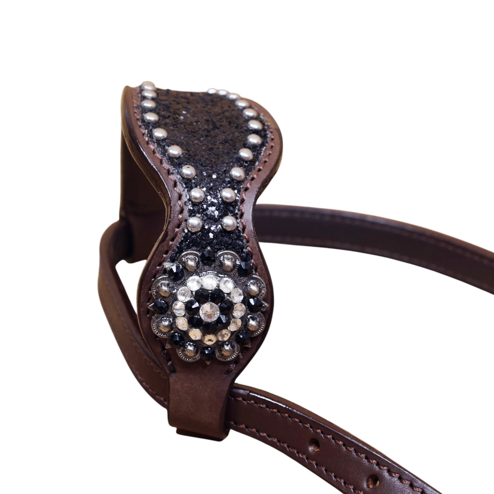 Western Leather Headstall Set with Black Glitter Big Chunk Sparkles and Bling Rhinestone Conchos (HSBM 114534) - Image 9