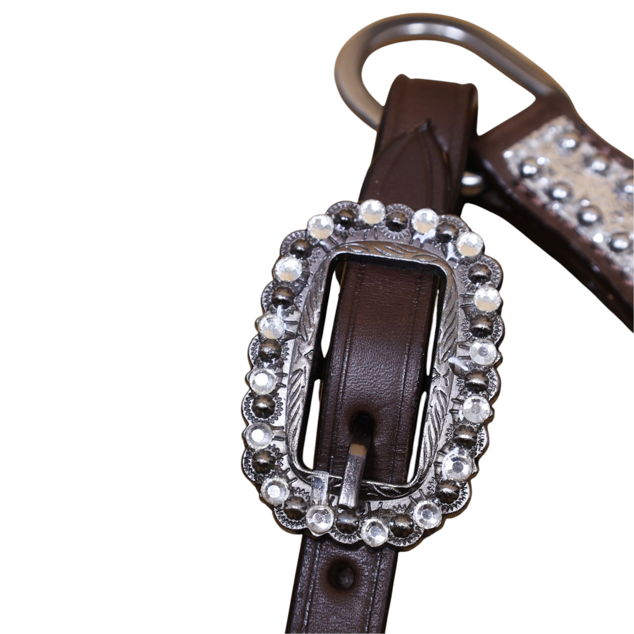 Western Leather Headstall and Breast Collar Set with Silver Glitter Big Chunk Sparkles with Bling Rhinestone Conchos (HSBM 114535) - Image 8