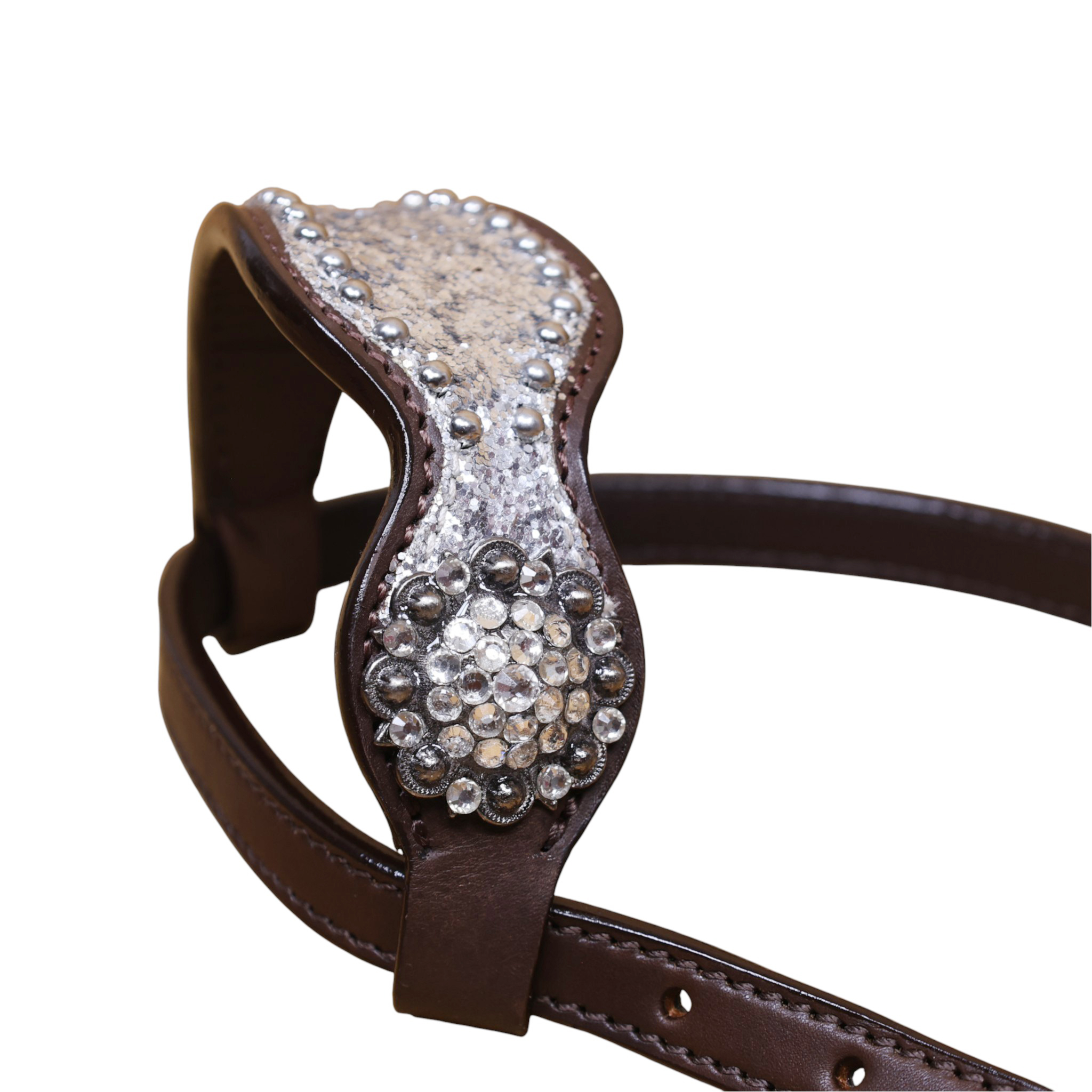 Western Leather Headstall and Breast Collar Set with Silver Glitter Big Chunk Sparkles with Bling Rhinestone Conchos (HSBM 114535) - Image 9