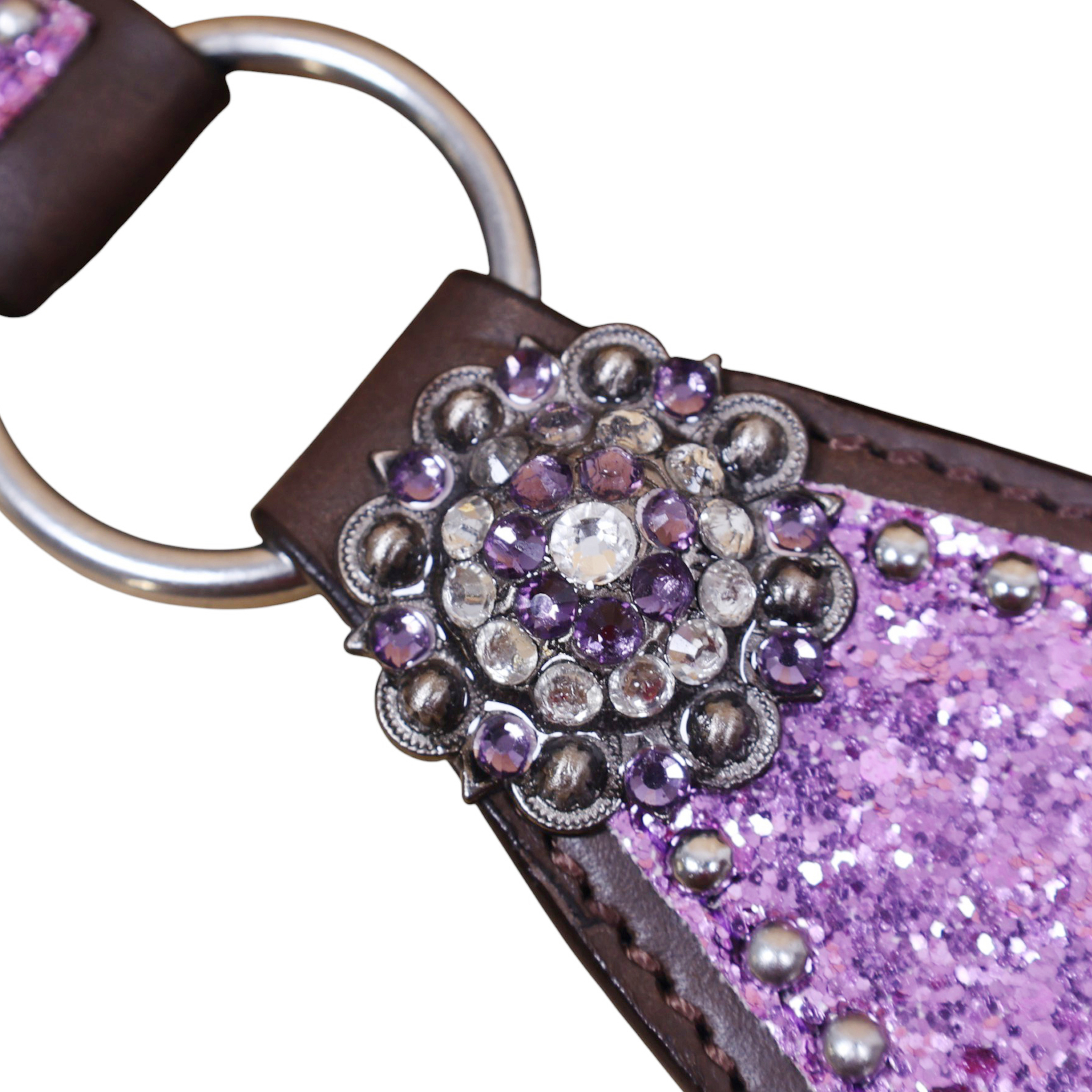 Western Leather Light Purple Tack Set with Lilac Glitter Big Chunk sparkles and Bling rhinestone conchos (HSBM 114538) - Image 7