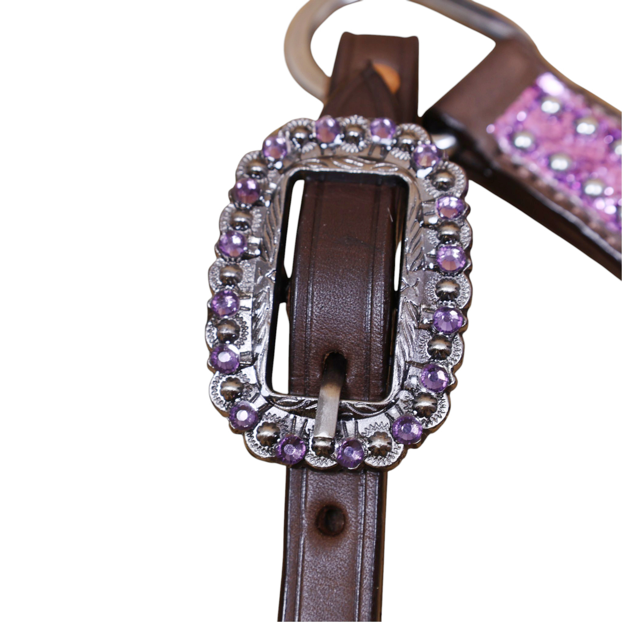 Western Leather Light Purple Tack Set with Lilac Glitter Big Chunk sparkles and Bling rhinestone conchos (HSBM 114538) - Image 8