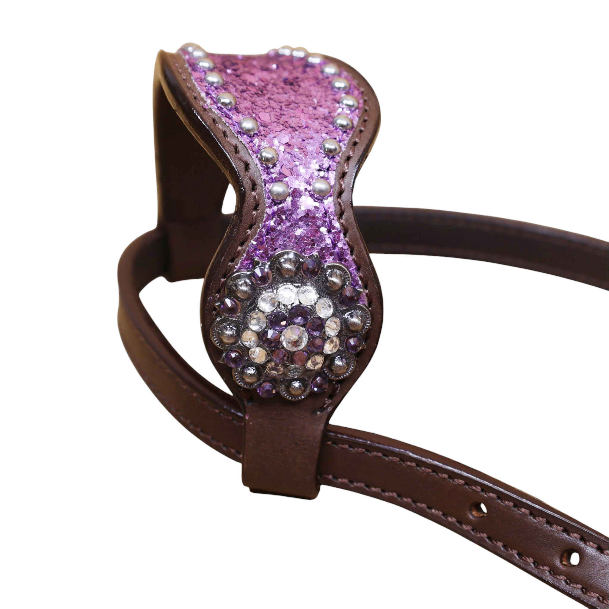 Western Leather Light Purple Tack Set with Lilac Glitter Big Chunk sparkles and Bling rhinestone conchos (HSBM 114538) - Image 9