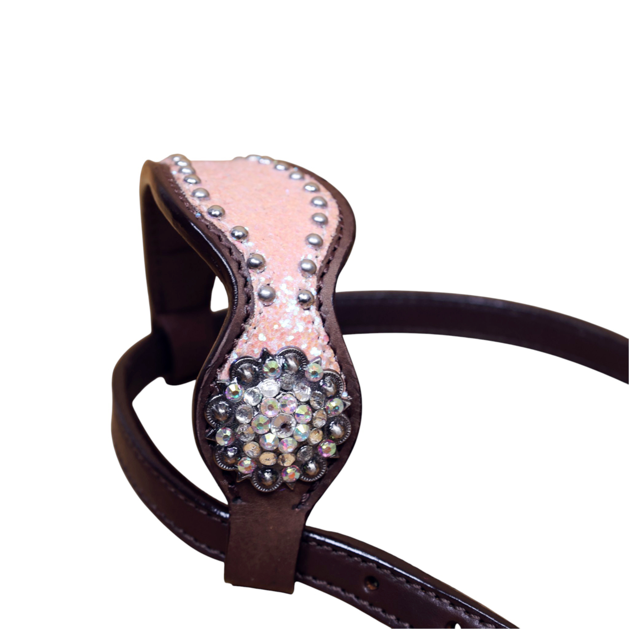Leather Breast Collar Tack Set with Light Pink Glitter Big Chunk Sparkles and Bling Rhinestone Conchos (HSBM 114540) - Image 9