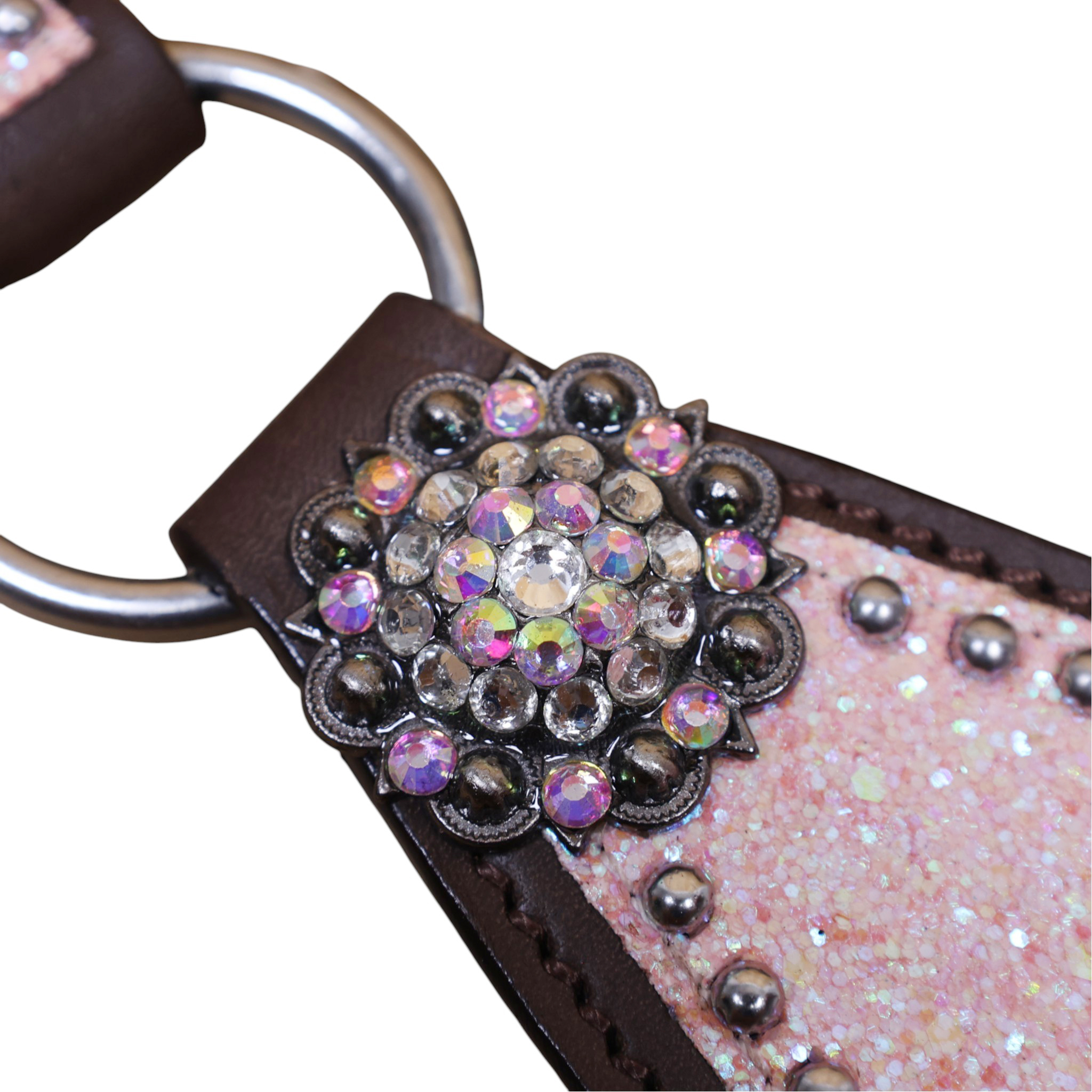 Leather Breast Collar Tack Set with Light Pink Glitter Big Chunk Sparkles and Bling Rhinestone Conchos (HSBM 114540) - Image 7