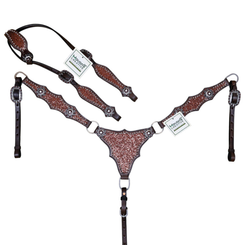 Mocha Glitter Western Headstall Set with Big Chunk Sparkles and Bling Rhinestone Conchos (HSBM 114559)