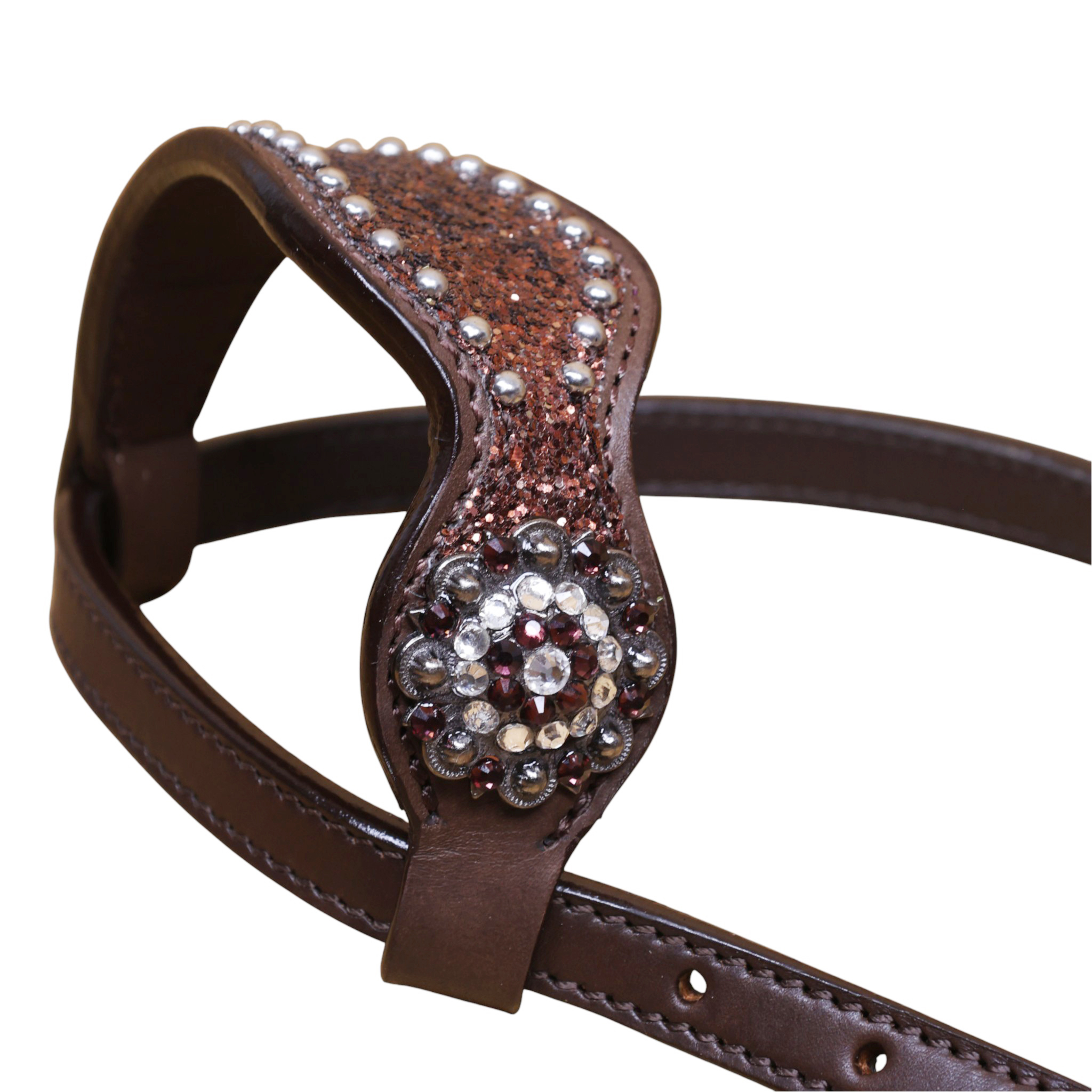 Mocha Glitter Western Headstall Set with Big Chunk Sparkles and Bling Rhinestone Conchos (HSBM 114559) - Image 9