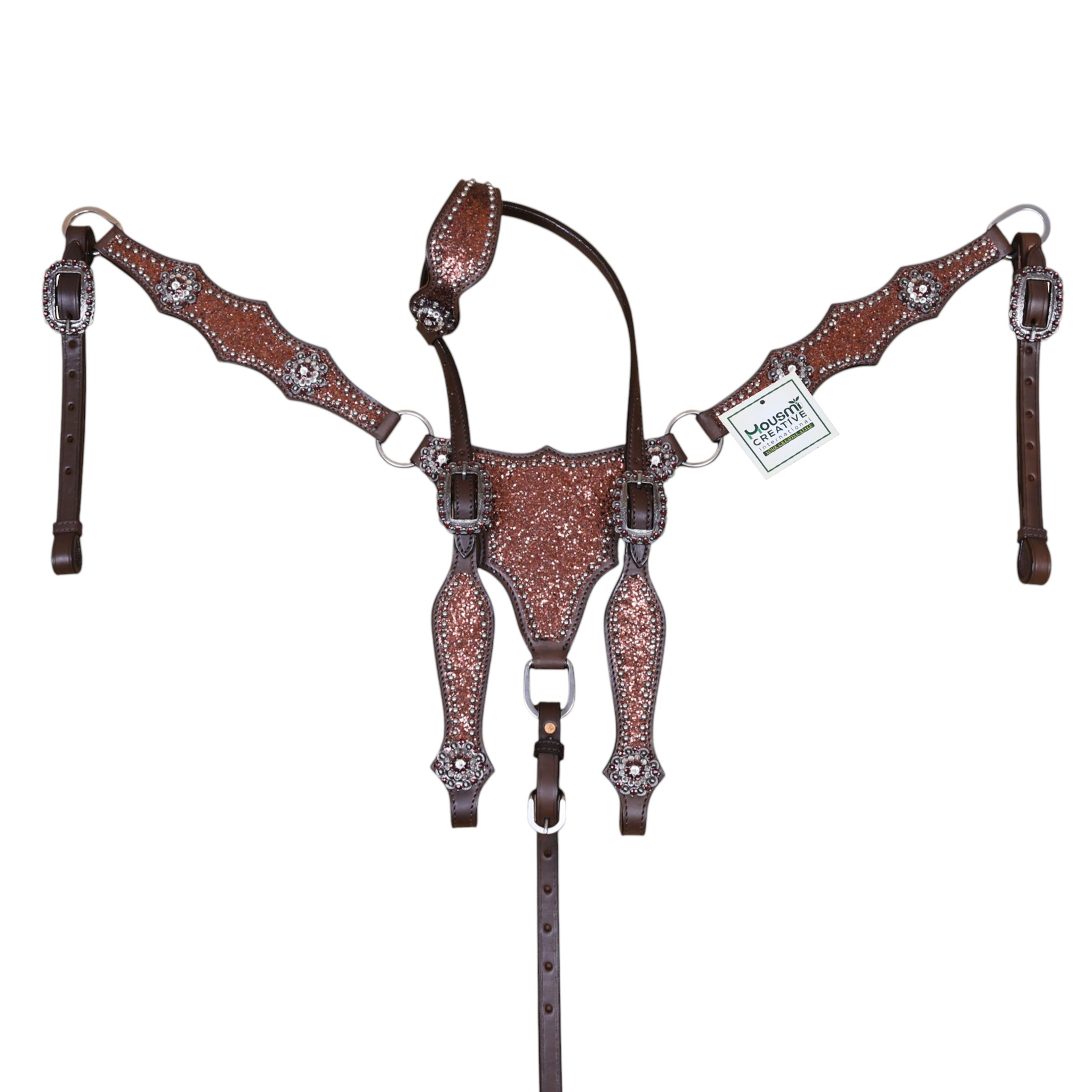 Mocha Glitter Western Headstall Set with Big Chunk Sparkles and Bling Rhinestone Conchos (HSBM 114559) - Image 10