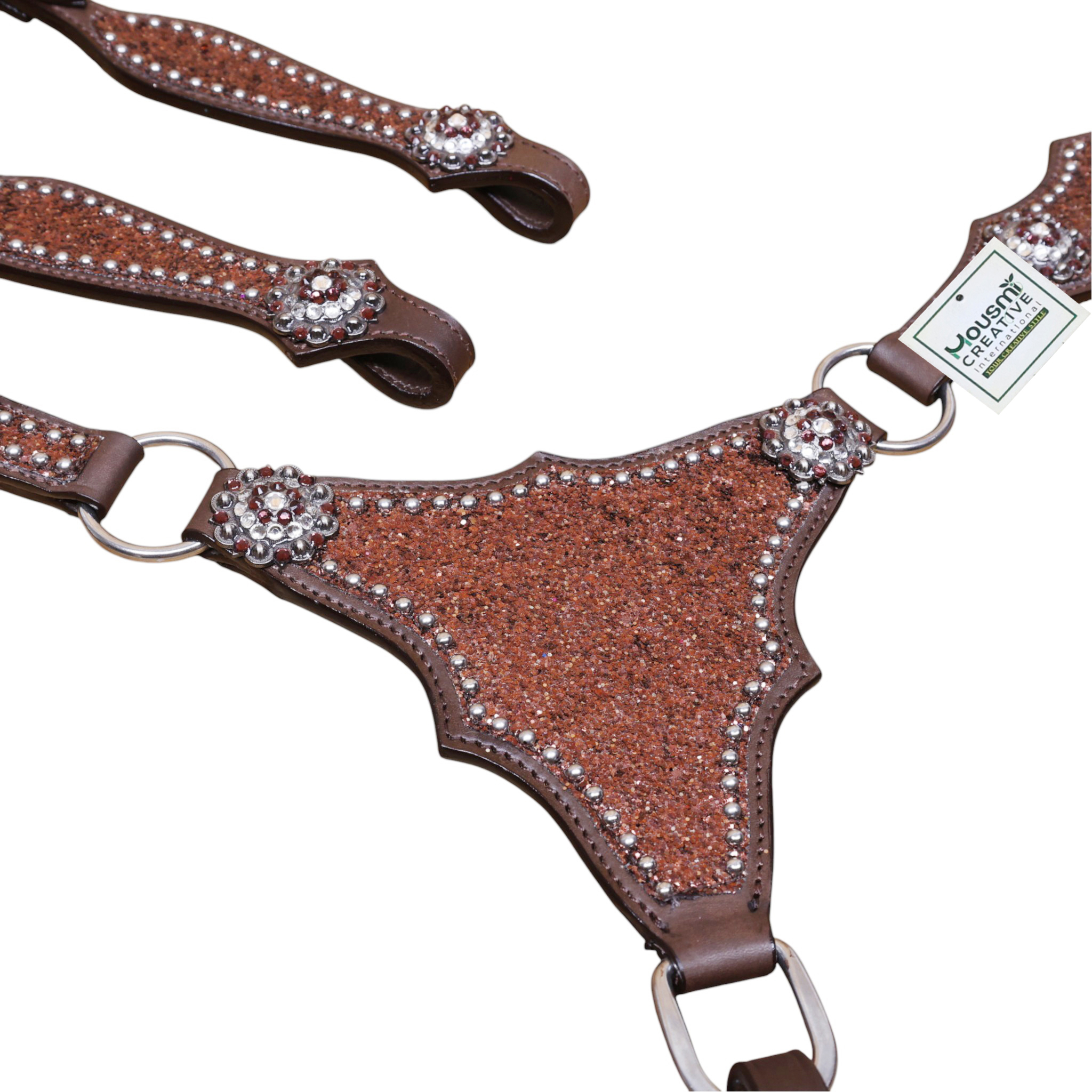 Mocha Glitter Western Headstall Set with Big Chunk Sparkles and Bling Rhinestone Conchos (HSBM 114559) - Image 4
