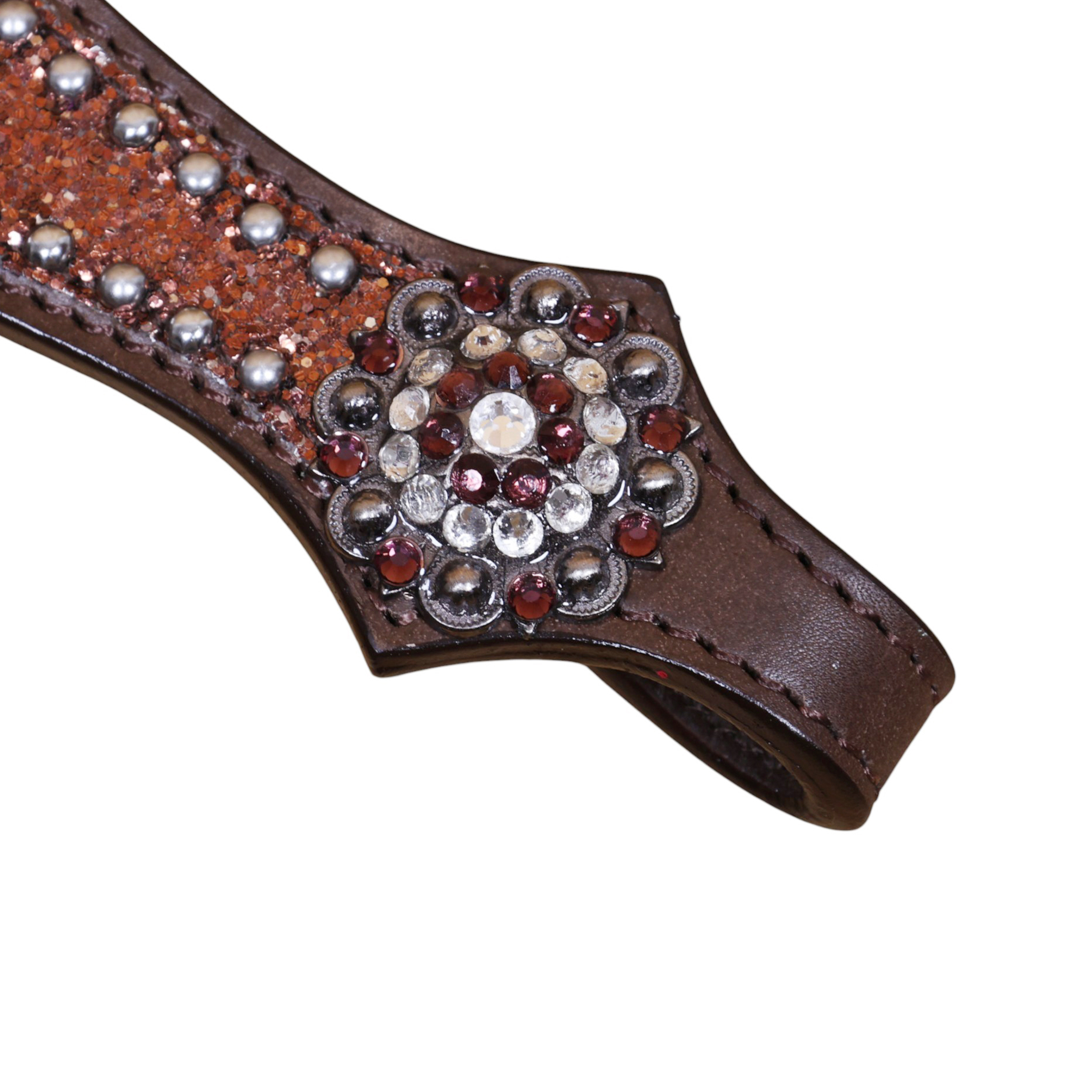 Mocha Glitter Western Headstall Set with Big Chunk Sparkles and Bling Rhinestone Conchos (HSBM 114559) - Image 7