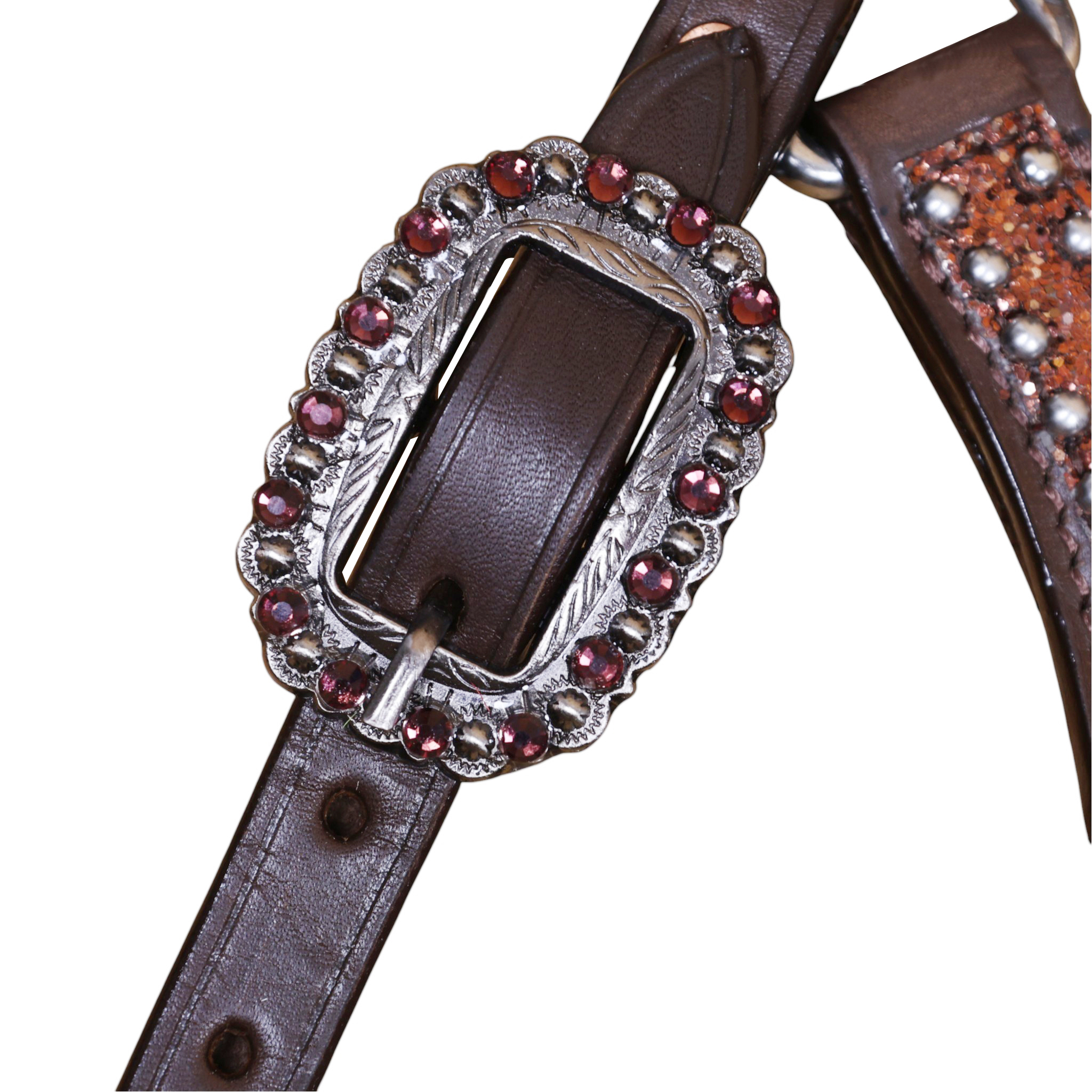 Mocha Glitter Western Headstall Set with Big Chunk Sparkles and Bling Rhinestone Conchos (HSBM 114559) - Image 8