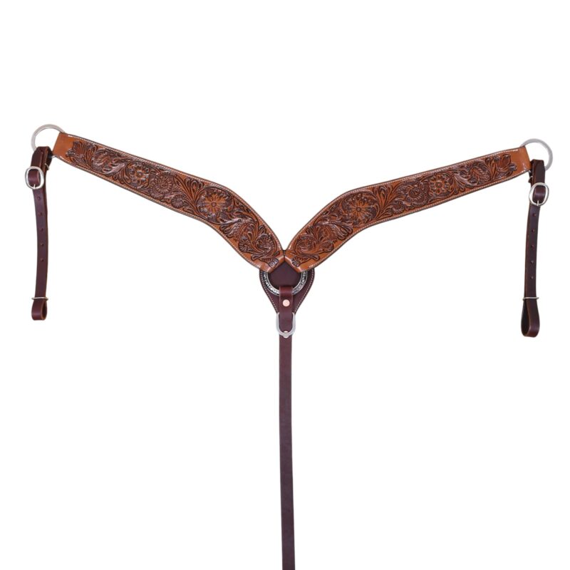 Hand Tooled Leather Breast Collar With Floral Tooling (HSBMBC 313713)