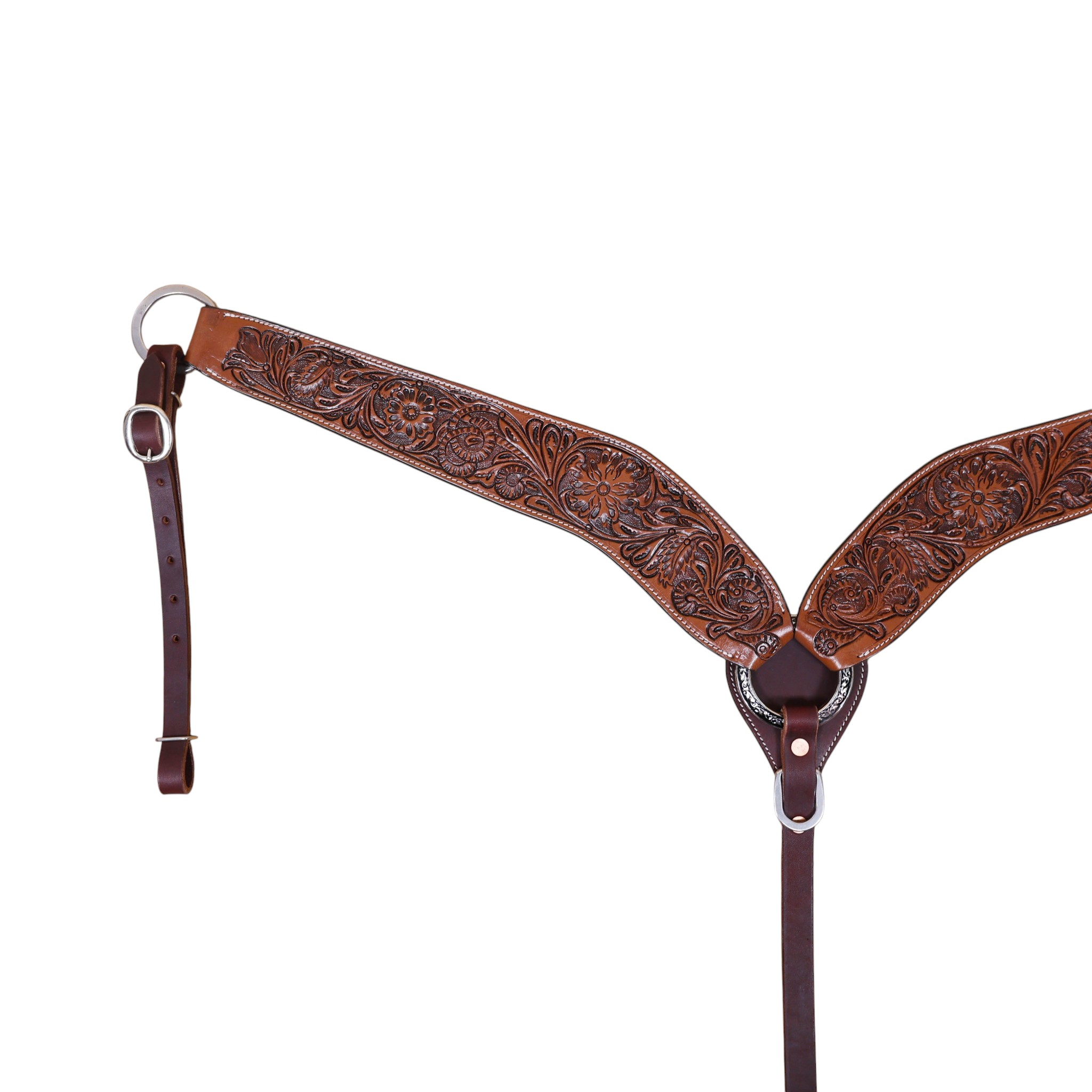 Hand Tooled Leather Breast Collar With Floral Tooling (HSBMBC 313713) - Image 2