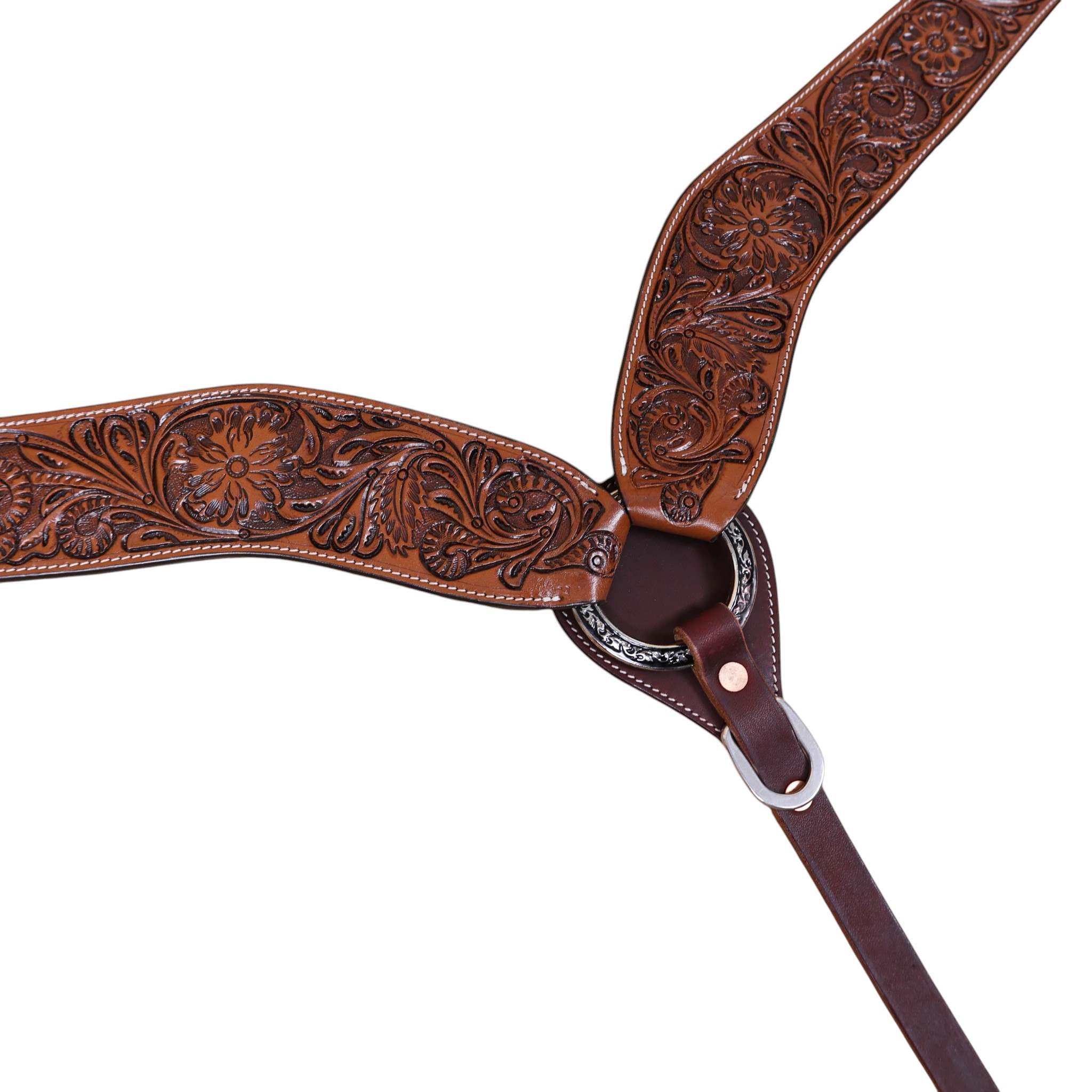 Hand Tooled Leather Breast Collar With Floral Tooling (HSBMBC 313713) - Image 4