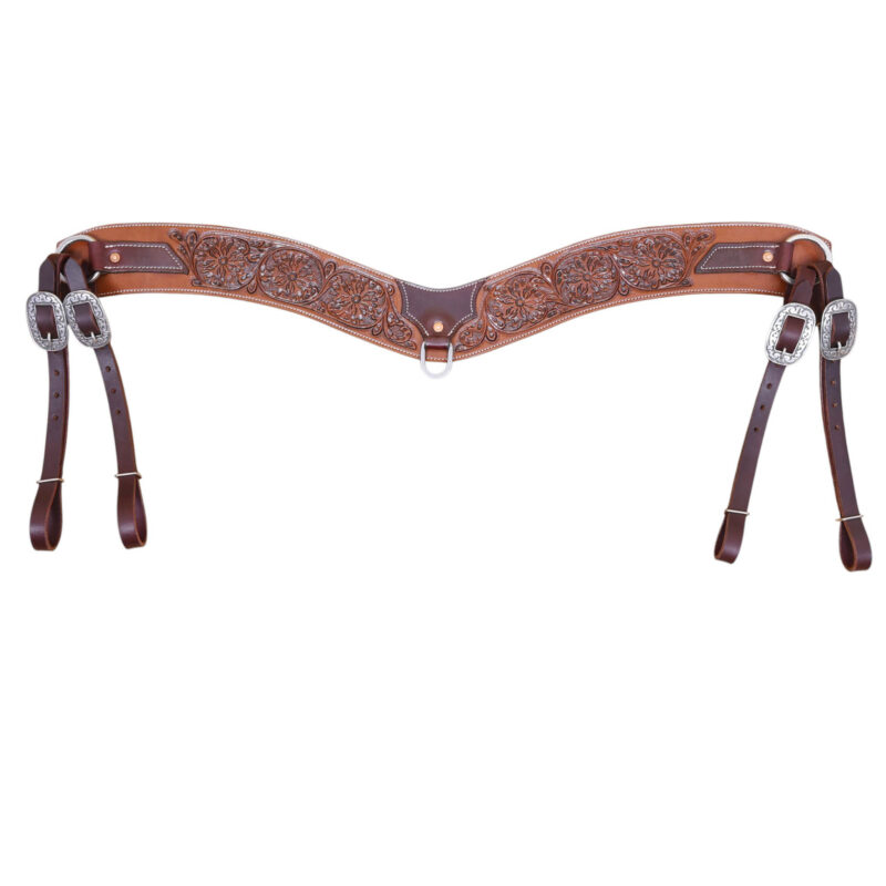 Hand Tooled Leather Tripping Breast Collar with the Wildflower Design (HSBMTC 315419)