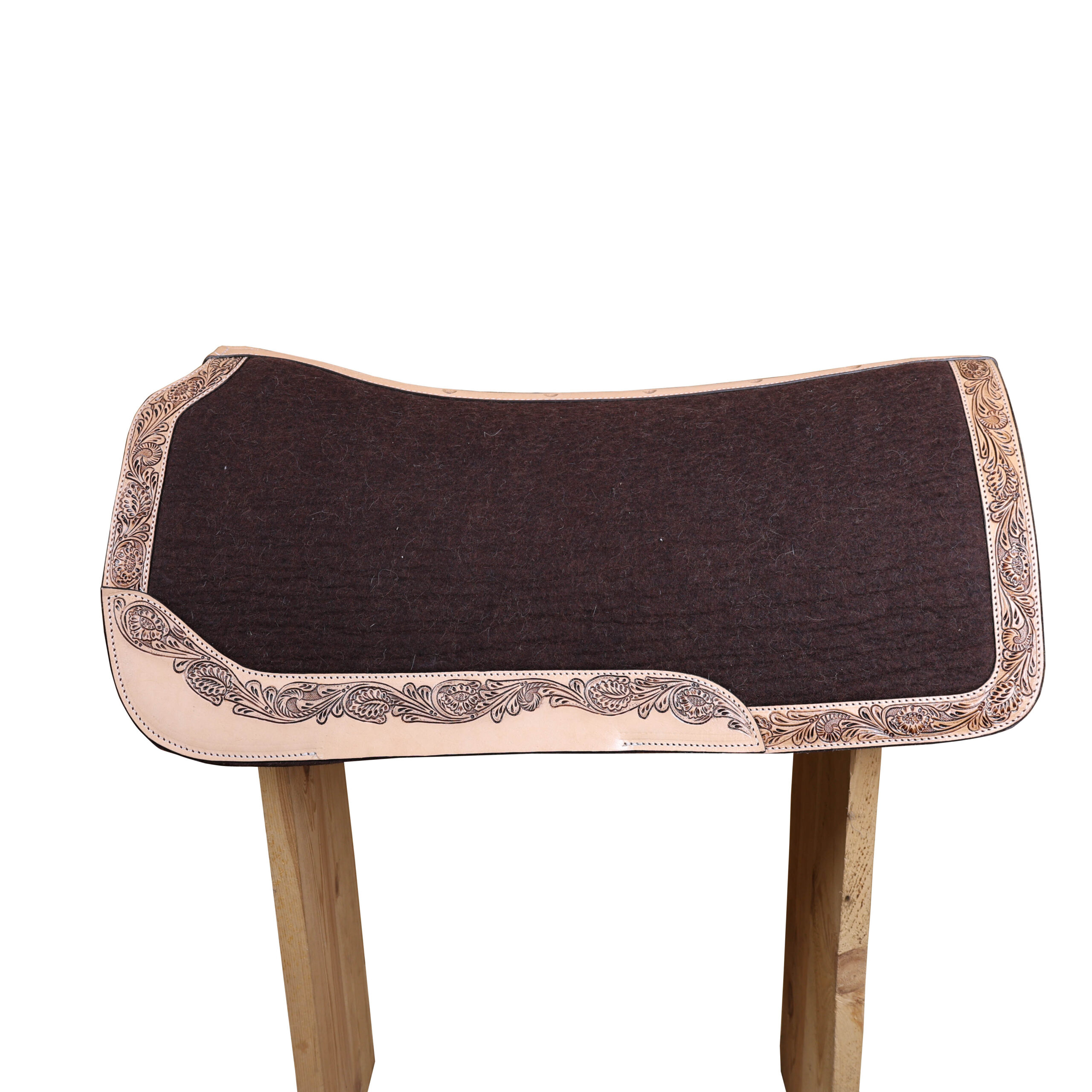 Western Brown Felt Saddle Pad with Hand Tooled floral Design (SDM 114141)