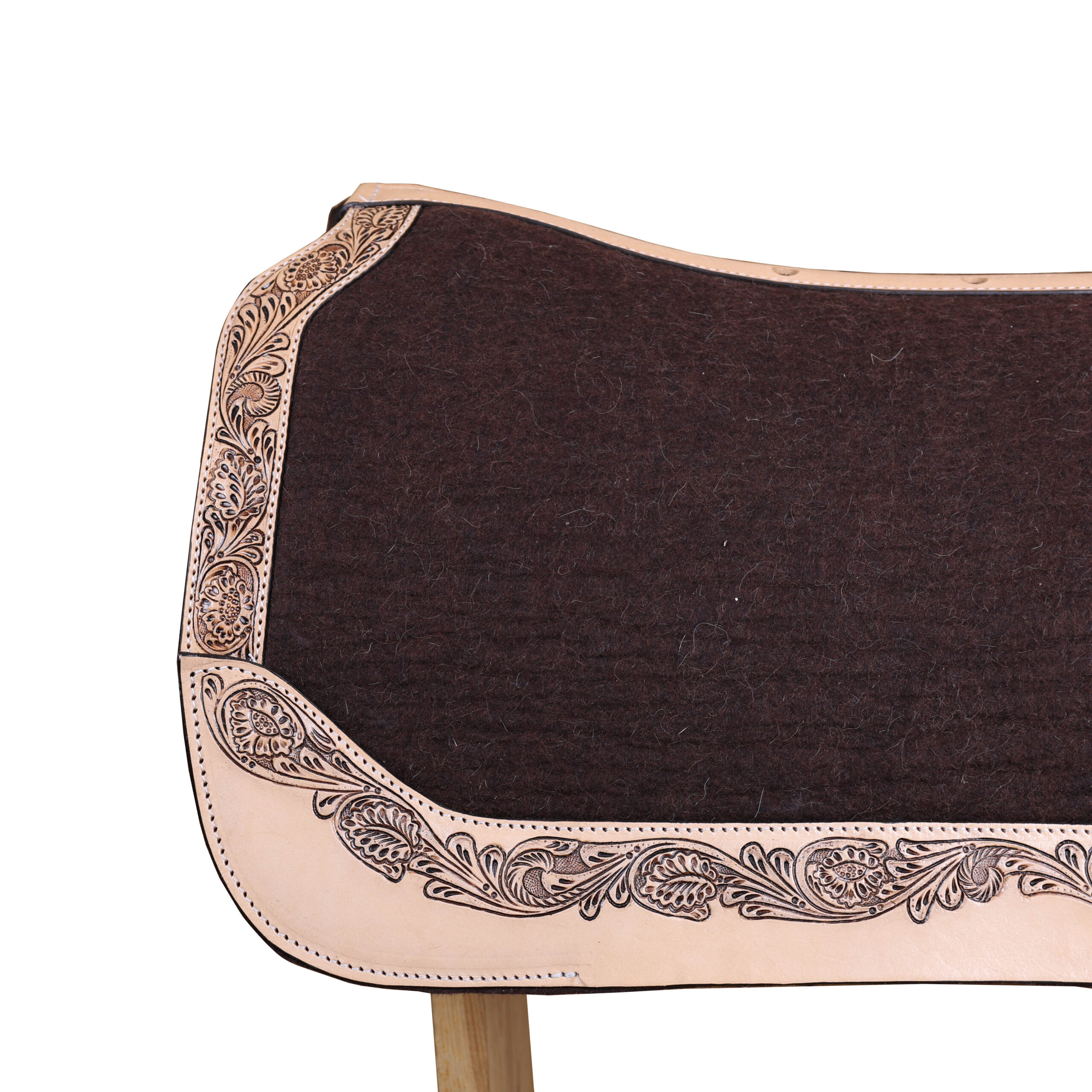 Western Brown Felt Saddle Pad with Hand Tooled floral Design (SDM 114141) - Image 2